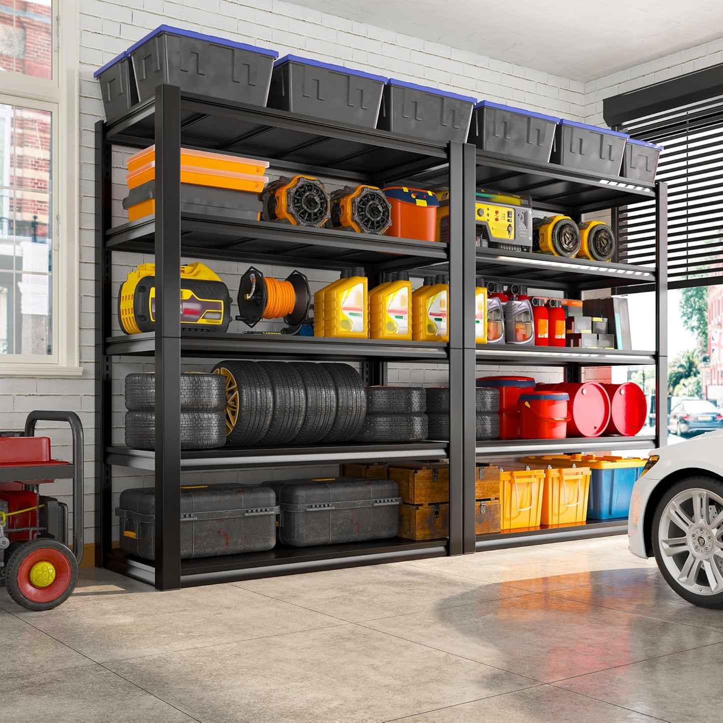 REIBII Garage Shelving Heavy Duty Storage Shelves, Extra Large Adjustable Storage Rack with 5 Tier Metal Shelving 2500LBS Heavy Duty Shelf for Garage Kitchen Pantry Warehouse Basement, 4 Pack