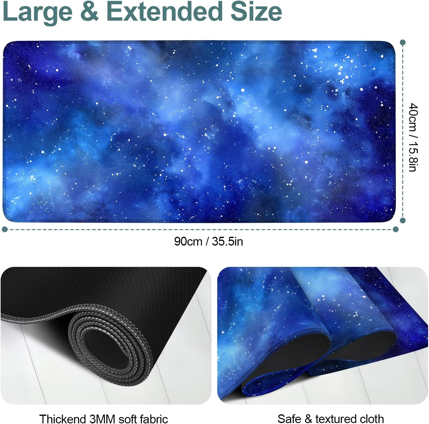 Starry Sky Gaming Mouse Pad 35.4"x15.7"Desk Mat Anti-Slip Rubber Base & Durable Stitched Edges for Gamers Smooth Mouse Writing Surface for Desk Office/Home