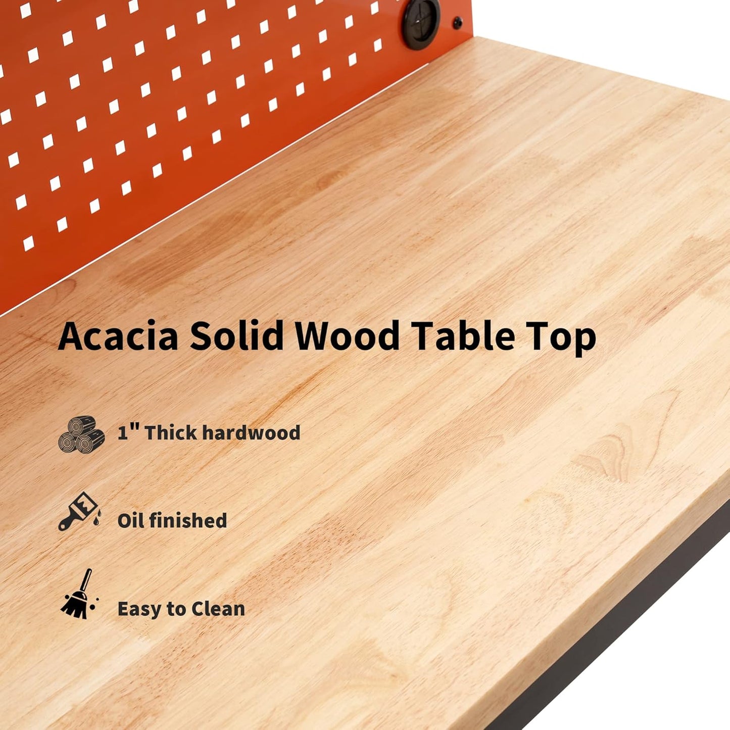 MCombo Adjustable Workbench with Solid Wood Tabletop for Garage, Steel Worktable with 2 Pegboards Bench48 (Orange)