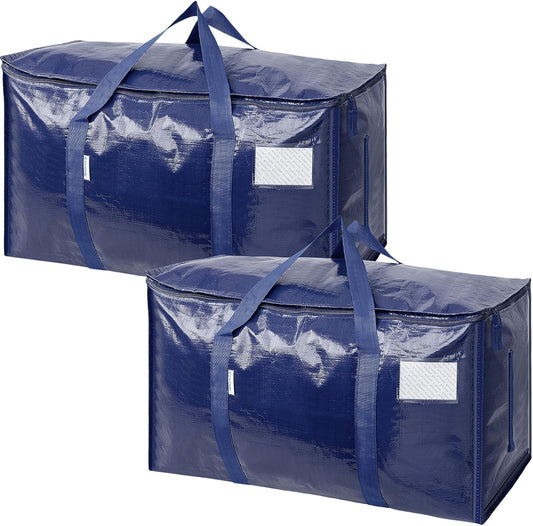 TICONN 2 Pack Extra Large Moving Bags with Zippers & Carrying Handles, Heavy-Duty Storage Tote Moving Boxes for Space Saving (2 Pack, Navy)