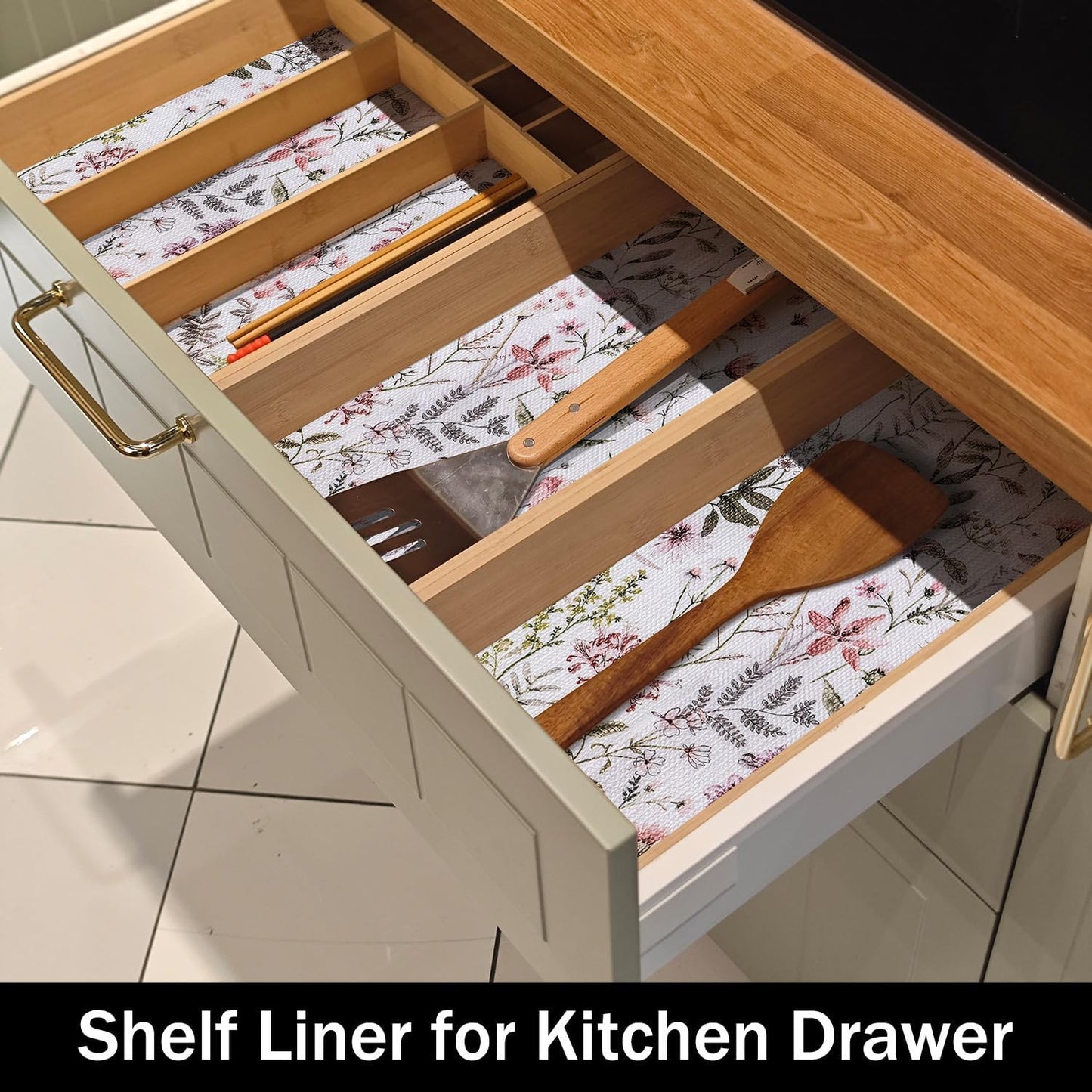 Leaf Floral Shelf Liners Non Adhesive and Strong Non-Slip Shelf and Drawer Liners for Kitchen Cabinet Wire Fridge, Waterproof Shelf Drawer Liner,Easy to Clean,12IN x 10FT