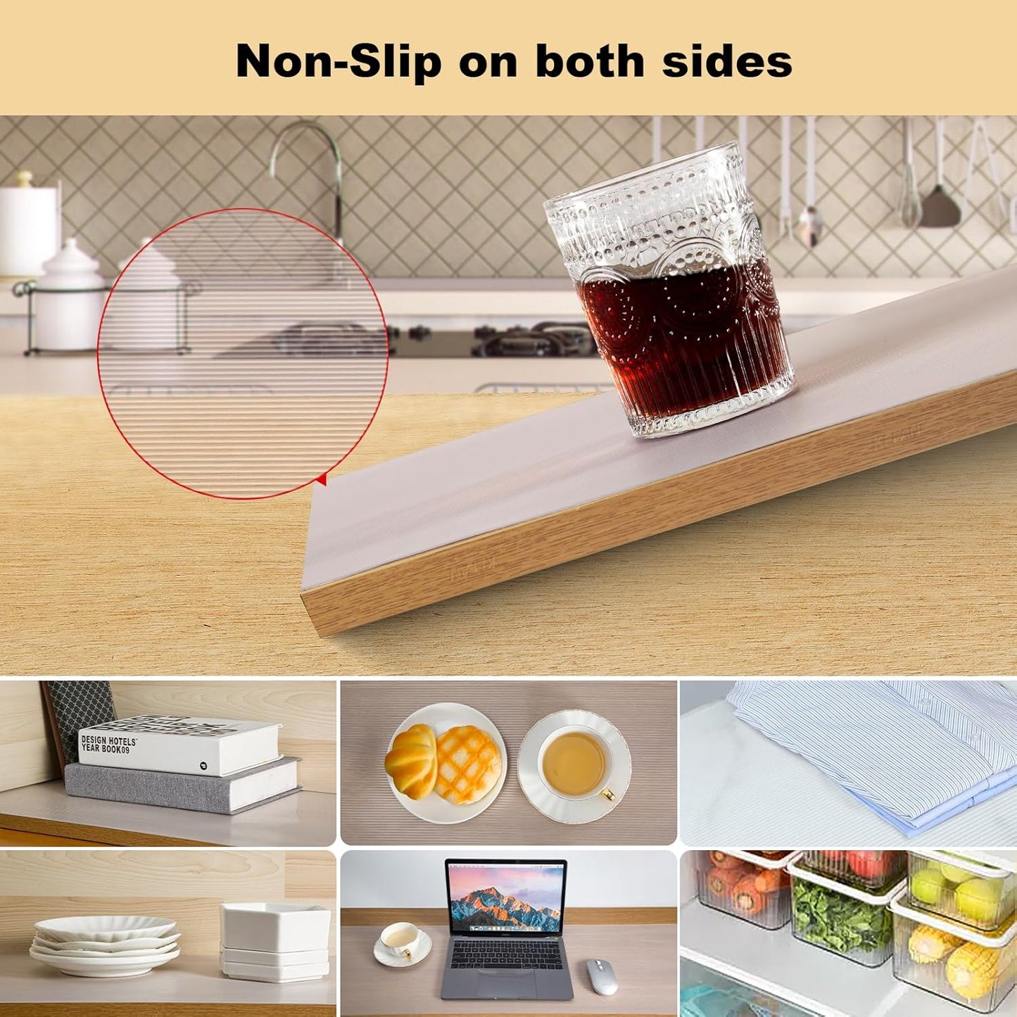 2 Rolls Shelf Liners, 17.5 Inches x 20 FEET Non-Slip Kitchen Cabinet Liner, Washable Oil-Proof Non-Adhesive Contact Paper for Kitchen Drawer, Cabinet, Shelves, Refrigerator, Storage, Desks, coutertops