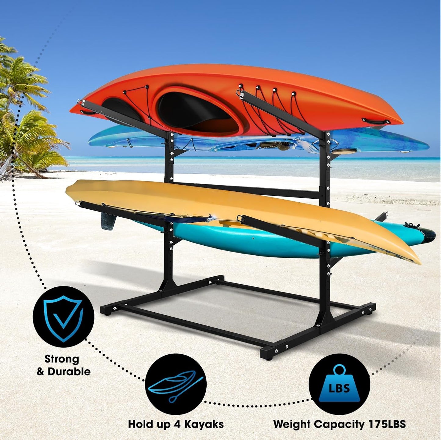 Adjustable Kayak Storage Rack, Freestanding Sup Storage Stand, Weatherproof Canoe Holder, Heavy Duty Paddleboard Bracket, Surfboard Bracket for Indoor, Outdoor, Garage, Shed, Dock…