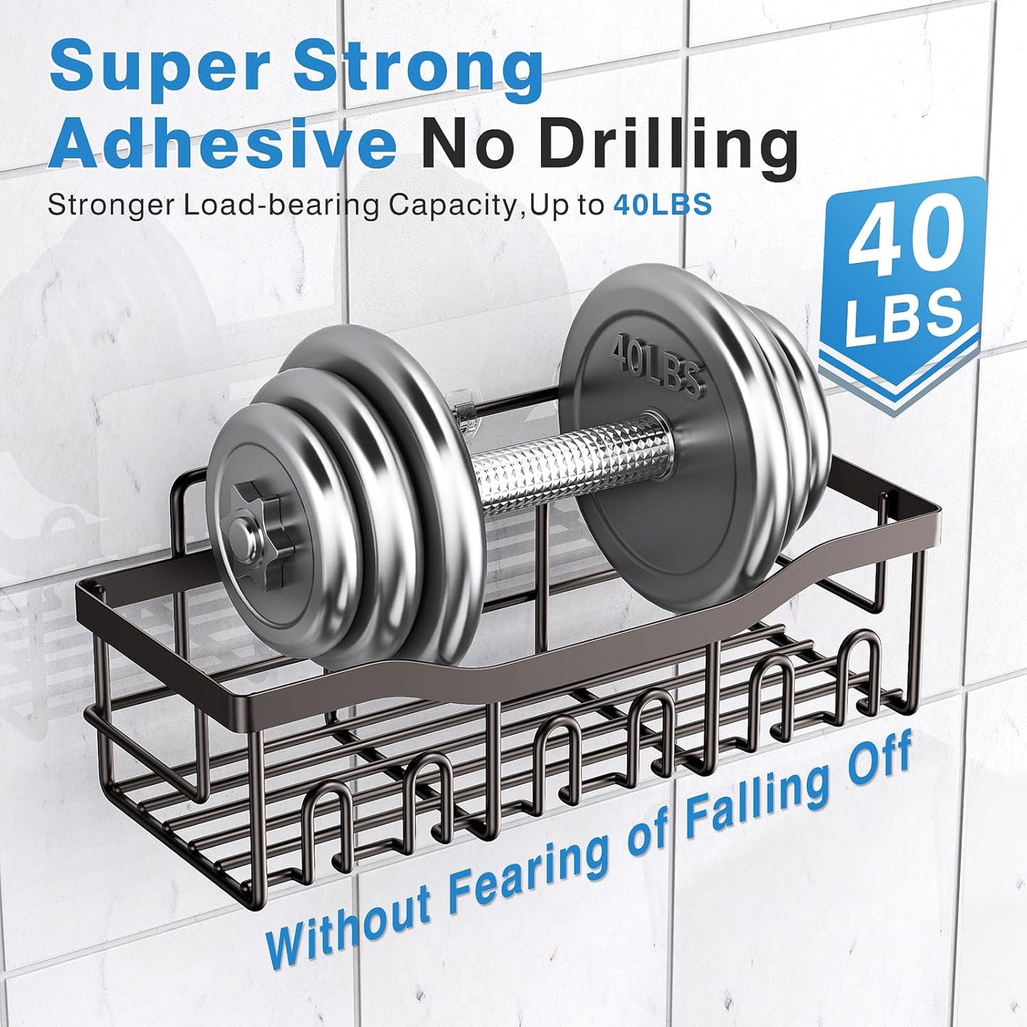EUDELE Shower Caddy 2 Pack, Adhesive Organizer for Bathroom Storage&Home Decor&Kitchen organizers and storage, No Drilling, Large Capacity, Rustproof Stainless Steel Organizer, Decor Sets