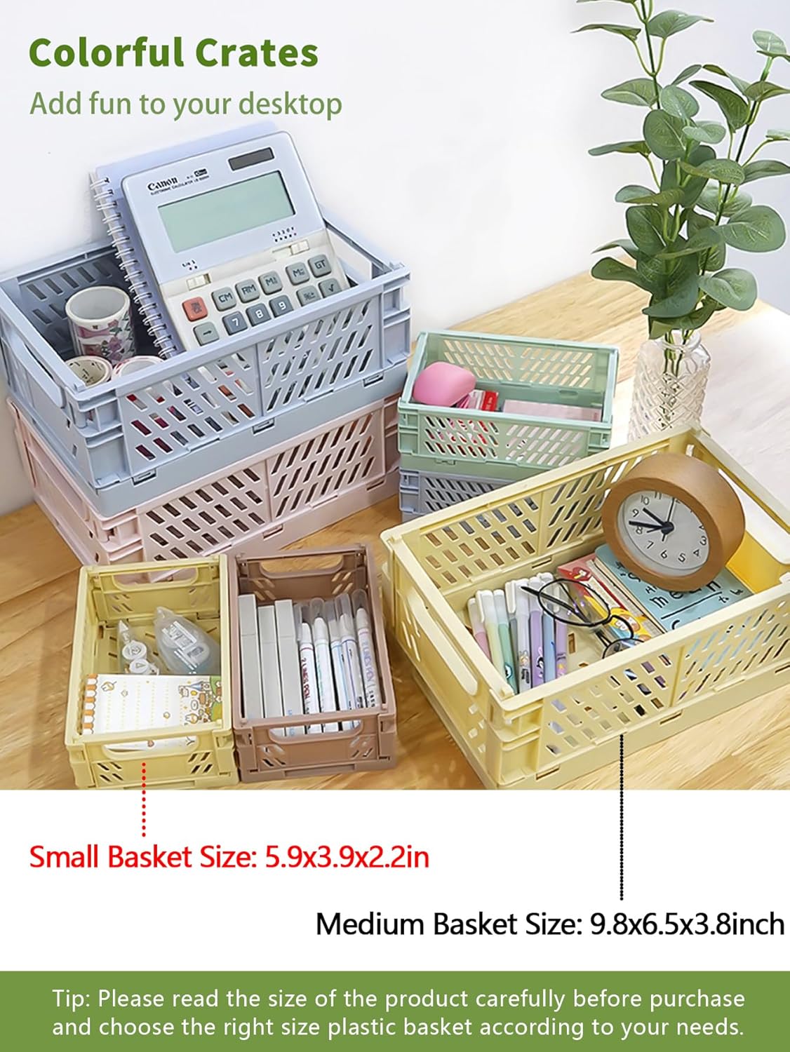 Xhwykzz 4 Pack Pastel Crates for Storage, Plastic Folding Basket, Colorful Small Storage Containers for Bedroom Office Classroom Bathroom Desktop Drawer Organizer Decor (9.8x6.5x3.8inch)