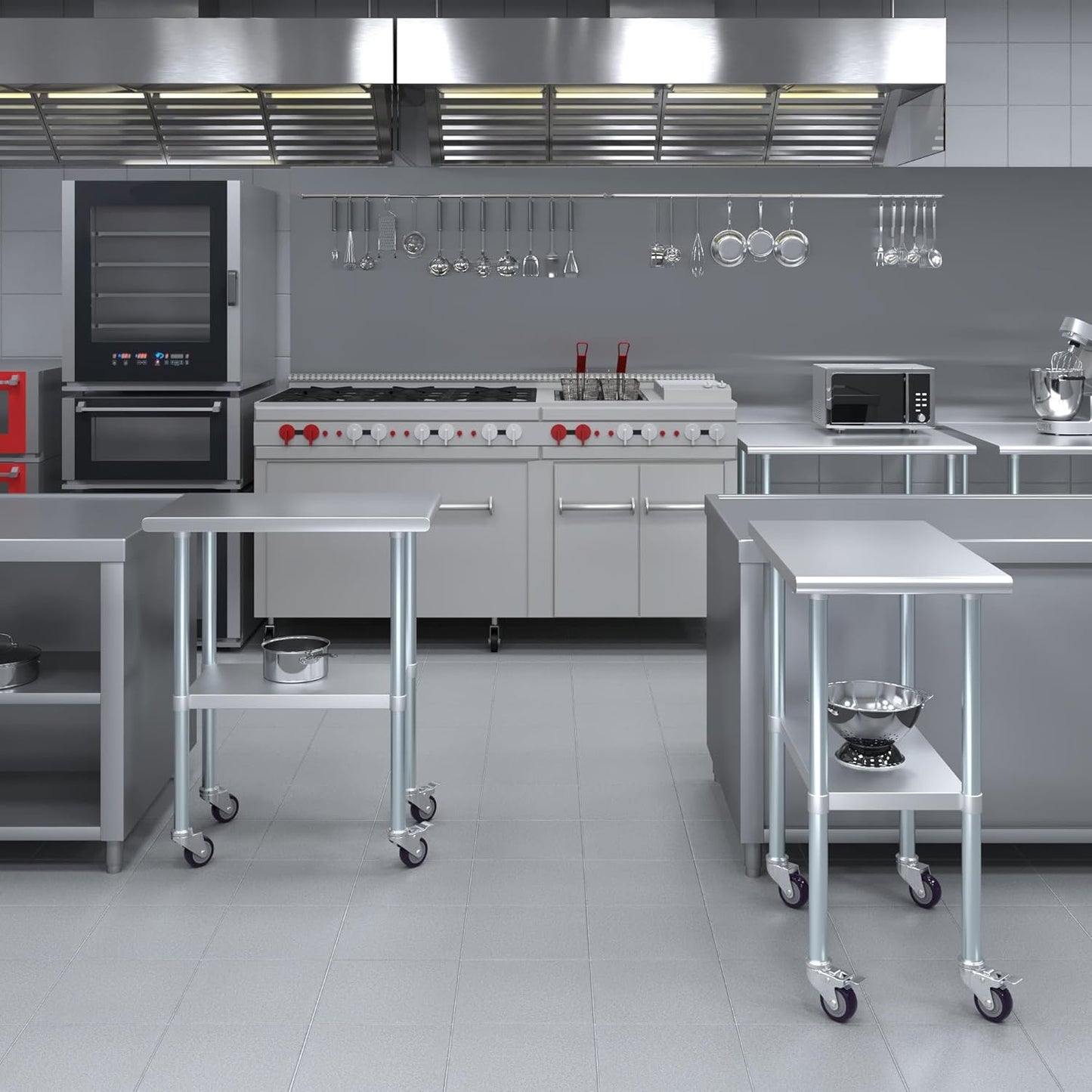 AmGood 18" Long x 30" Deep Stainless Steel Table with Casters