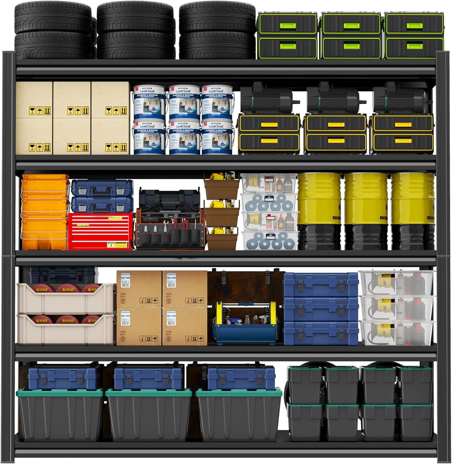5Tier Storage Shelves, Garage Metal Shelving Unit,32''W*14''D*72''H Adjustable, Double-Layer Column with Reinforced Ribs, Heavy-Duty, Capable of Bearin 3020 lbs for Garage, Warehouse, Kitchen