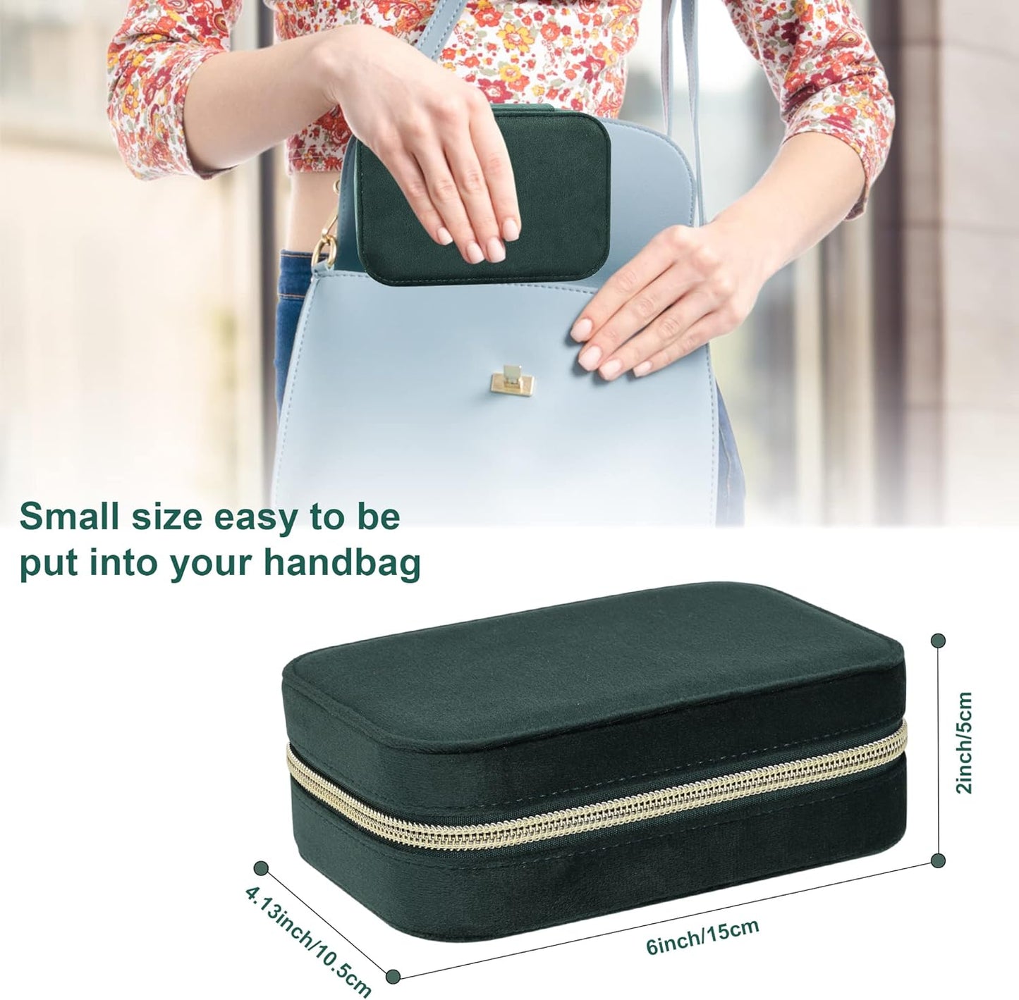 Dajasan Velvet Travel Jewelry Box, Mini Travel Jewelry Case, Small Portable Travel Jewelry Organizer for Women Girls (Green)
