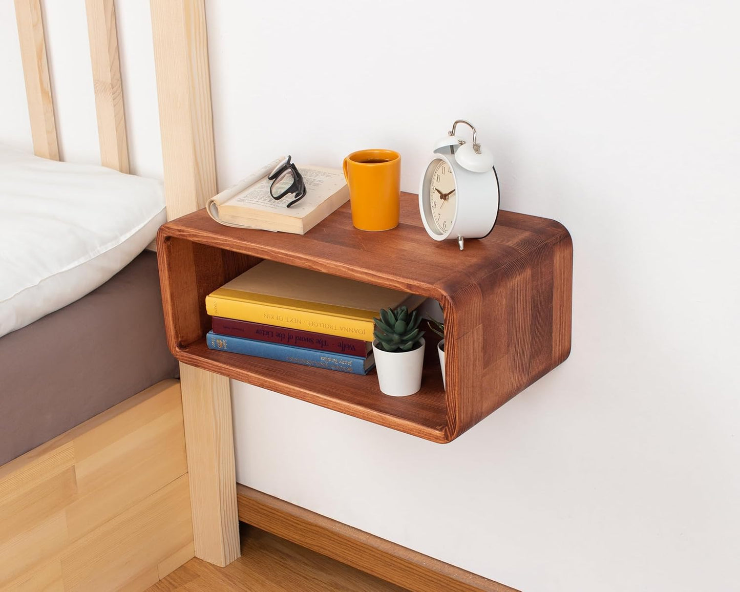 Floating Nightstand Wooden, Bedside Table, Nightstand Shelf, Handmade, Wall Mounted Bedside Shelf, Minimalist and Unique Style (Paris)
