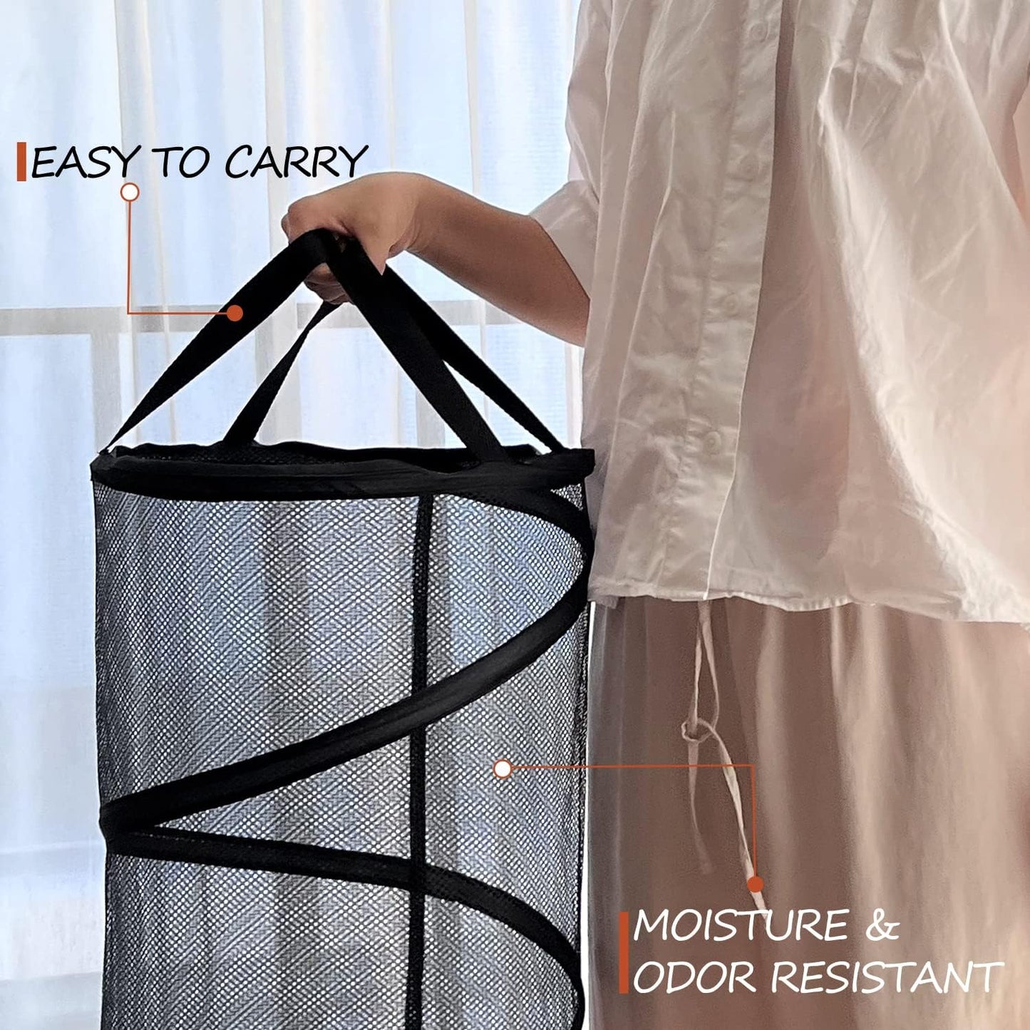 BATTOO 2 Pack Large Collapsible Laundry Basket Foldable Mesh Pop Up Hamper with Handles for Laundry Room, Bathroom, Kids Room, College Dorm, Travel, Storage Organizer Black