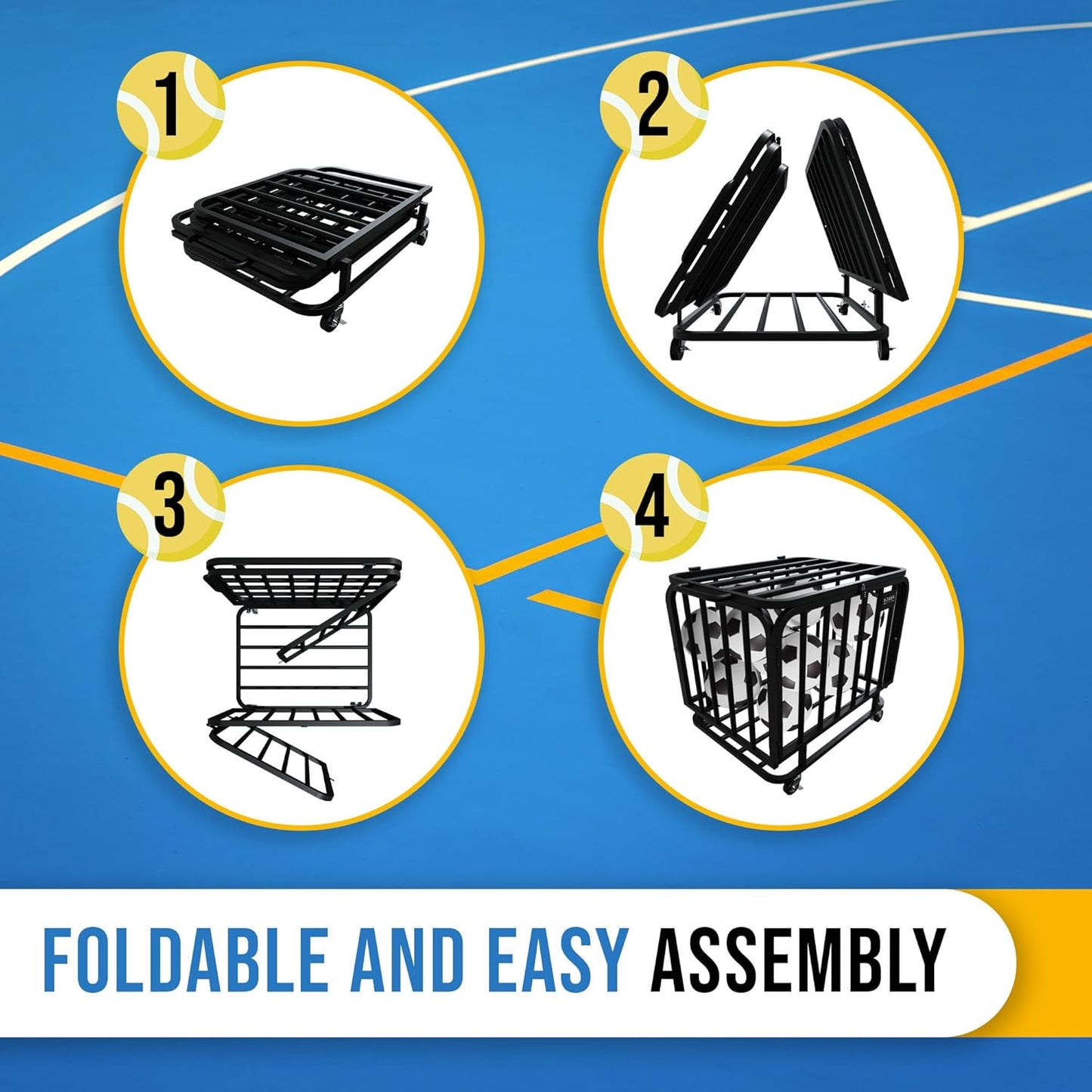 Ball Cart - Basketball Cart with Wheels, Ball Cage Garage Sports Equipment Organizer, Metal Rolling Multi Sports Ball Storage for Gym, Lockable Lid, Indoor and Outdoor.