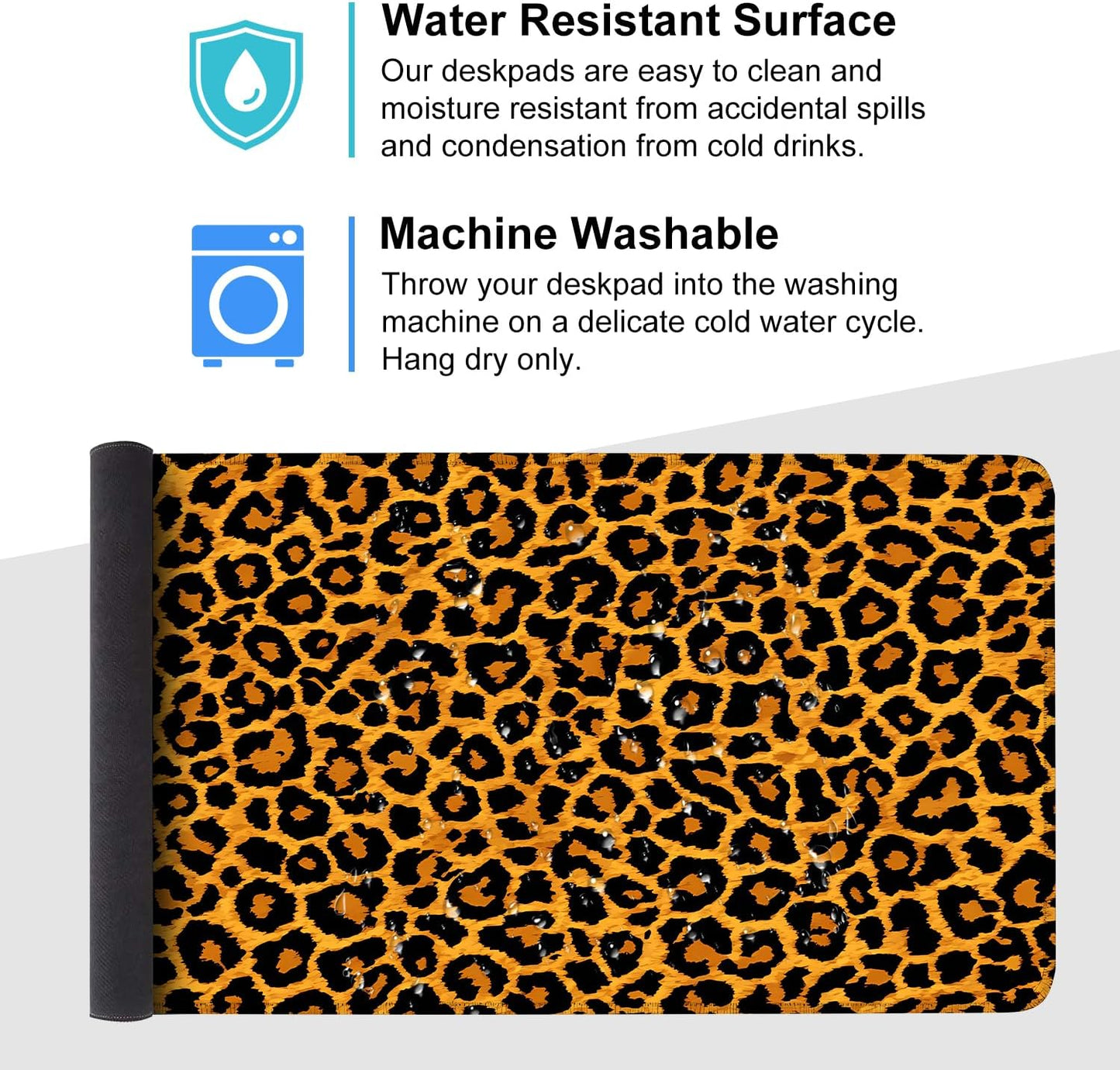 Leopard Print Mouse Pad – Large Extended Desk Mat 35.43 x 15.75 in – Bold Cheetah Animal Pattern, Non-Slip Rubber Base, Waterproof Surface, Fashionable Keyboard & Mouse Pad for Office, Home, or Gaming