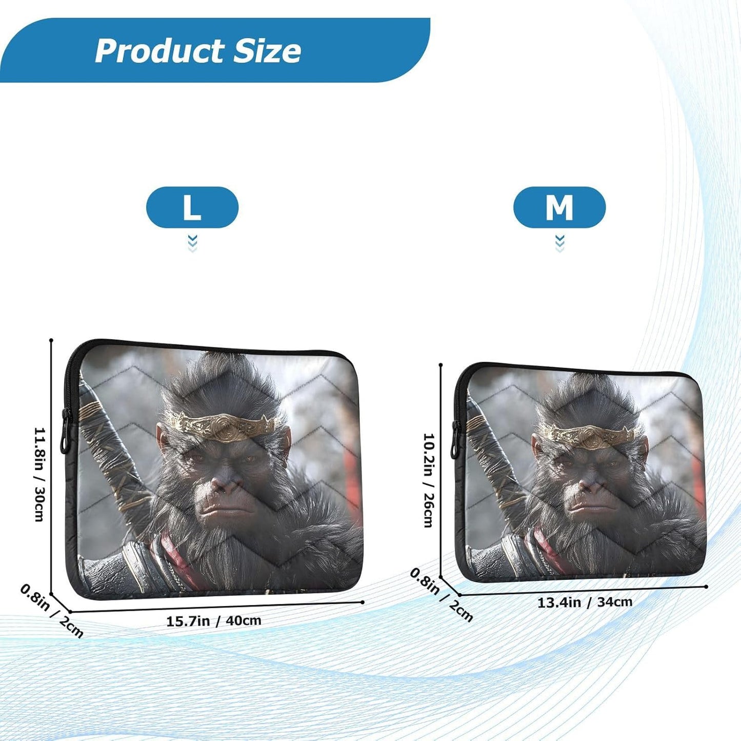 Quilted Laptop Sleeve Case,Slim Portable Black Computer Protective Cover,Wukong(15'' - 16'')