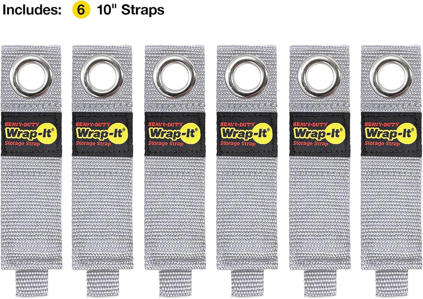 Heavy-Duty Wrap-It Storage Straps - 10" (6-Pack) Silver - Garage Organizer and Electric Cord Holder for Garage Essentials