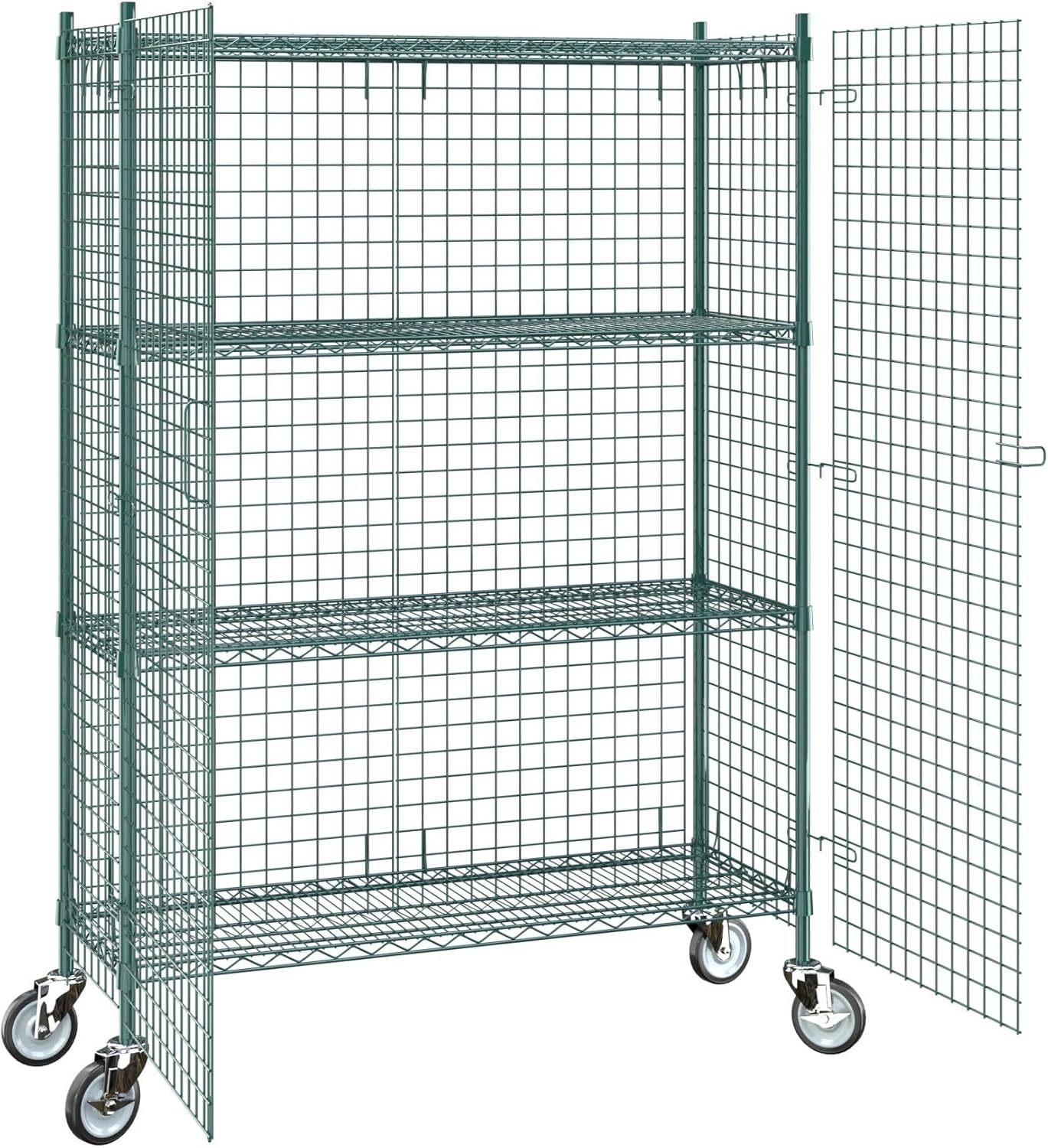 18"x48"x70" Metal Wire Green Security Heavy Duty Commercial NSF Certified Storage Unit | Mobile Wire Security Cage Kit