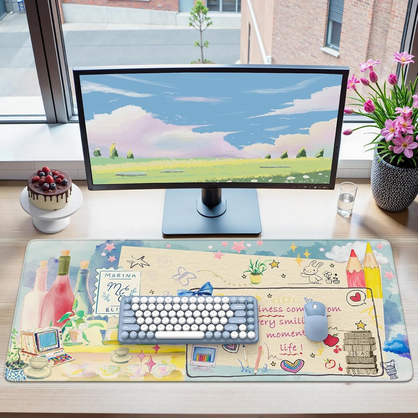 iCasso Desk Cover Mat, Extra Large Mouse Pad, Desk Pad Mat,Office Matt for Desktop Protector, Anti-Slip XXL Big Mousepad with Stitched Edges for Laptop Computer Keyboard(Blue)