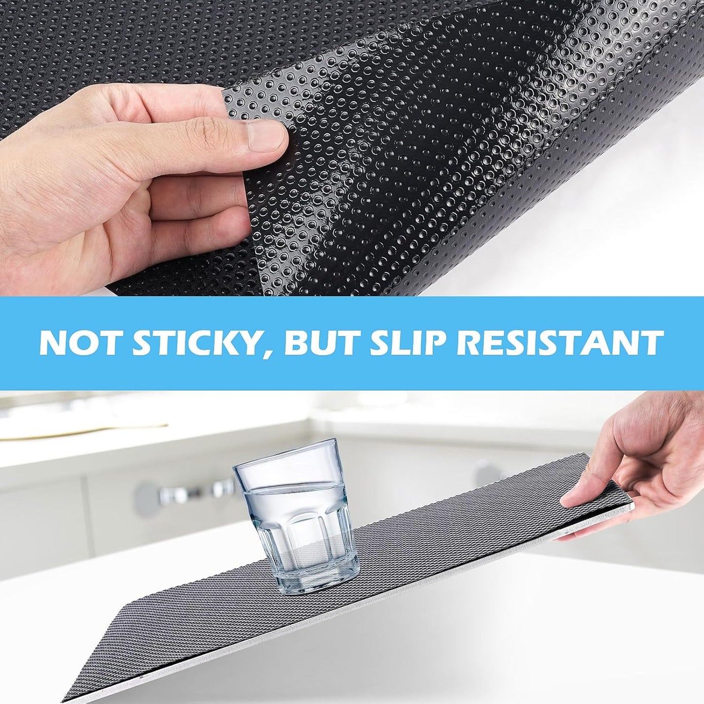 Drawer Liners, Waterproof Shelf Liner, Anti-Slip Non-Adhesive BPA Free Kitchen Cupboard Cabinet Liner Refridge Fridge Mats Sink Protector Strong Durable for Home (Black/11.8in x 20Ft)