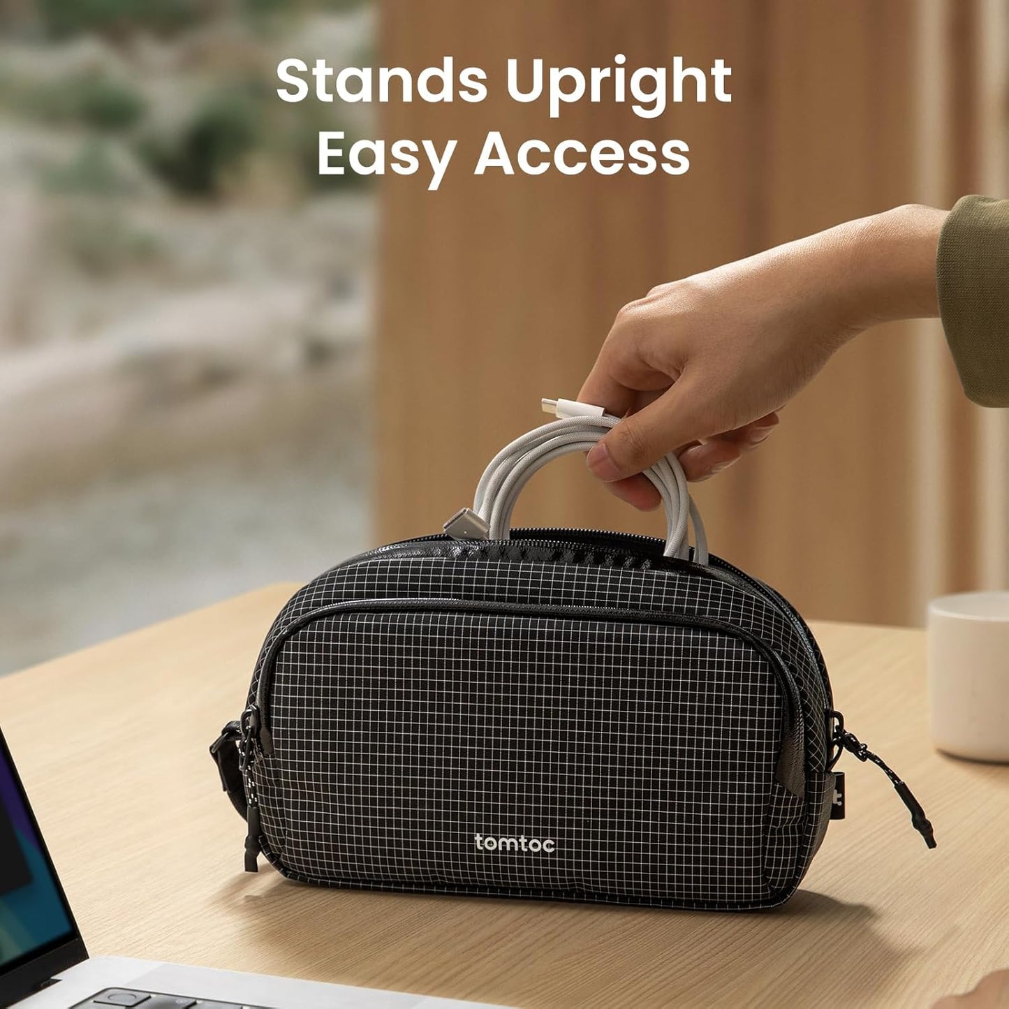 tomtoc Electronic Organizer Travel Case Performance, Water Resistant Dual Compartment Cable Organization Storage Bag for Charger, Cord, Phone, Hard Drive, Power Bank, Accessories Travel Essentials
