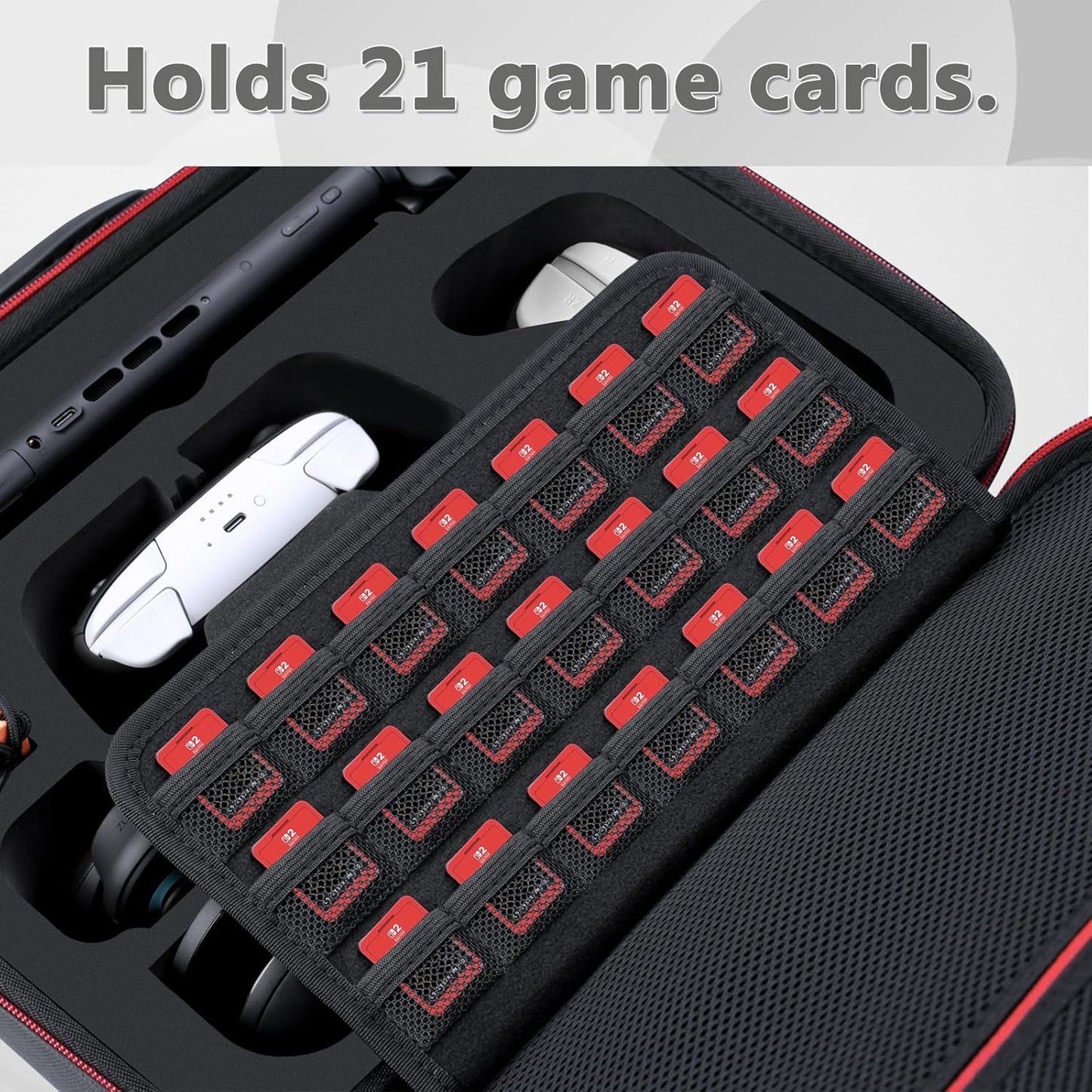 WPGEAR Hard Carrying Case Compatible with Nintendo Switch 2 (2025), Travel Bag Holds Switch 2 Console, Pro Controller x 2, Joy-Con Grip, Dock, Power Adapter, 21 Games, Cables and Accessories