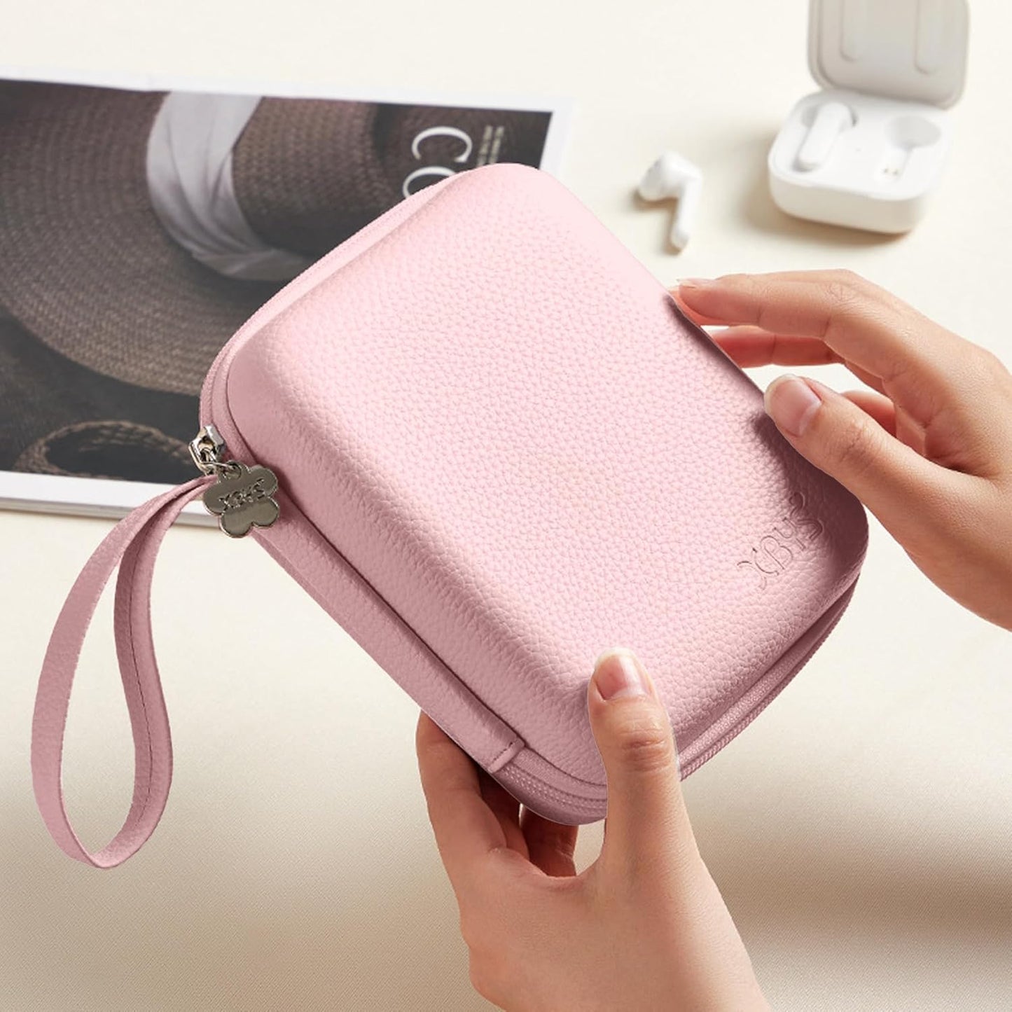 Charger Case for Macbook, Portable Tech Electronic Organizer Bag,Travel Storage Pouch for Laptop Accessories, MacBook Power Adapter, Charging Cords, USB Drives, Power Bank (Pink, L)