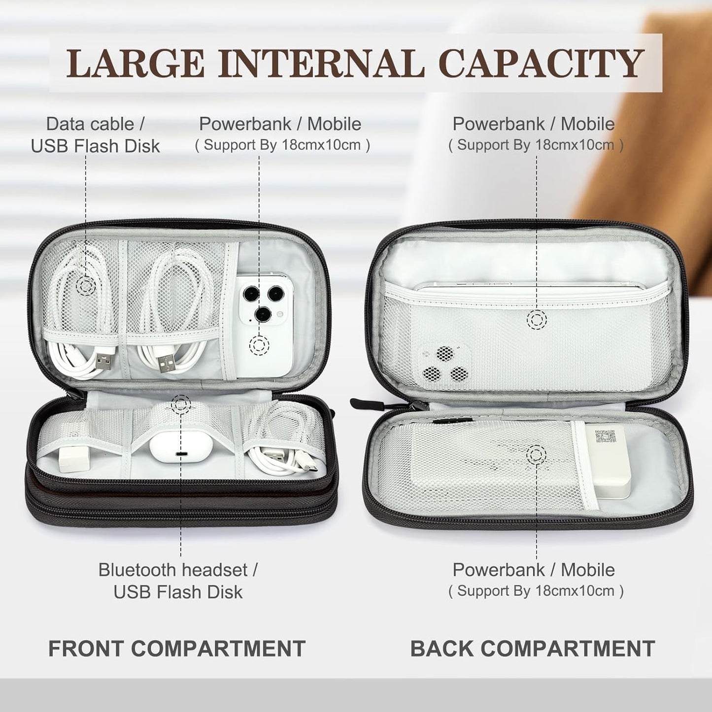 FYY Electronic Organizer, Travel Cable Organizer Bag Pouch Electronic Accessories Carry Case Portable Waterproof Double Layers Storage Bag for Cable, Charger, Phone, Earphone, Medium Size- Coffee