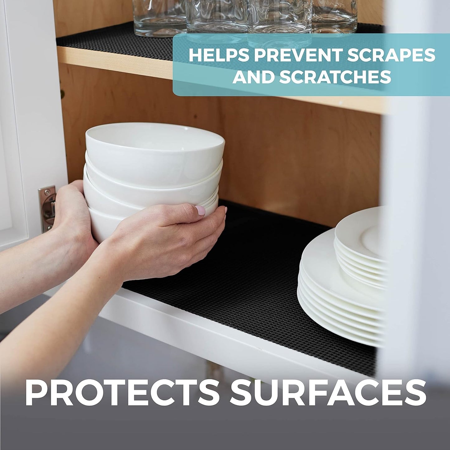 HOME GENIE Shelf Drawer and Cabinet Liner, Durable with Strong Grip, 17.5 in x 20 FT, Non Adhesive Liners Protect Kitchen Cabinets and Cupboard, Bathroom Drawers and Shelves, Desks, Pitch Black