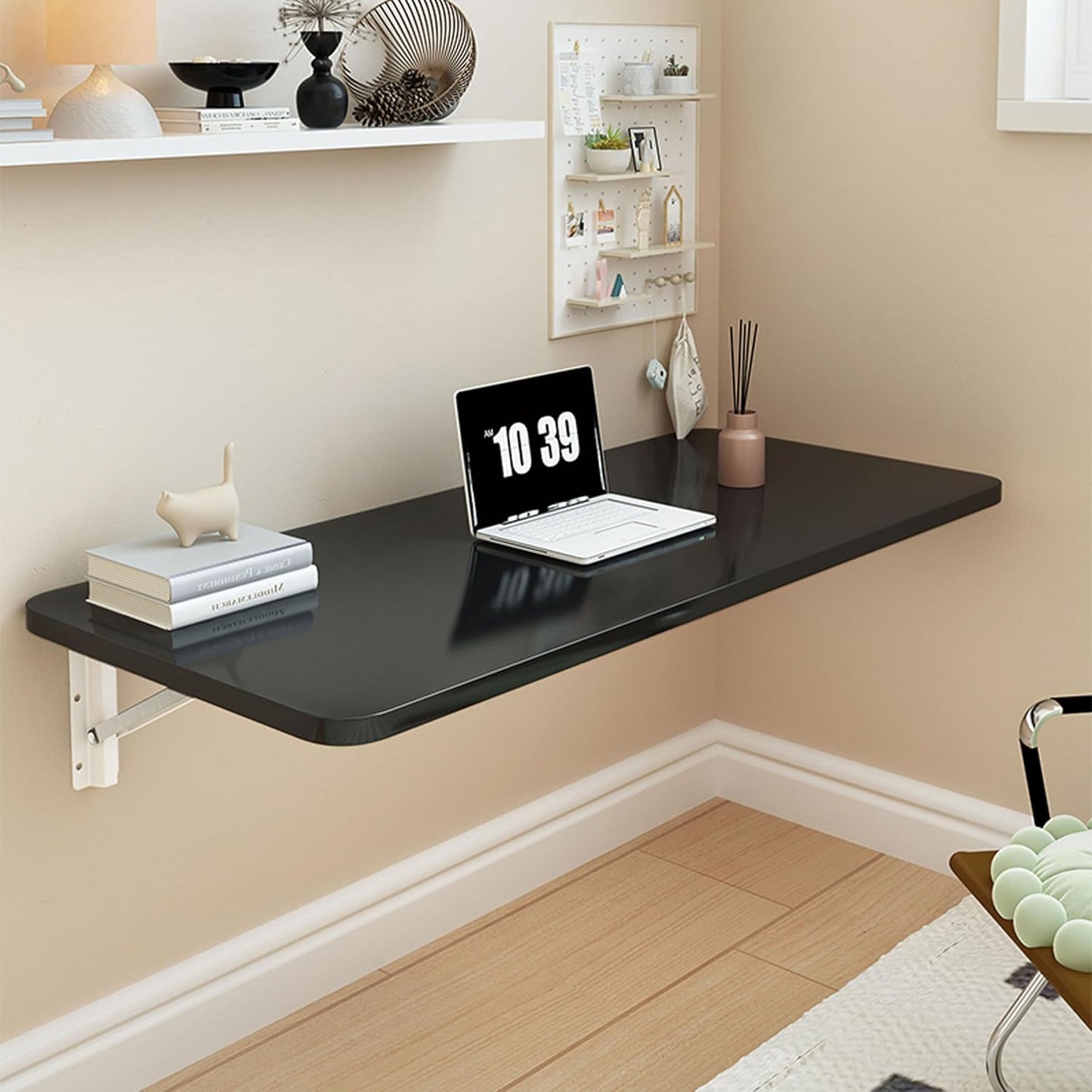 Laundry Room Folding Table,Floating Desk for Wall Small Spaces,Hanging Wall Mount Fold Down Table for Home Office Computer Study Work Bench, Kitchen Dining(Black 23.6×15.7inch