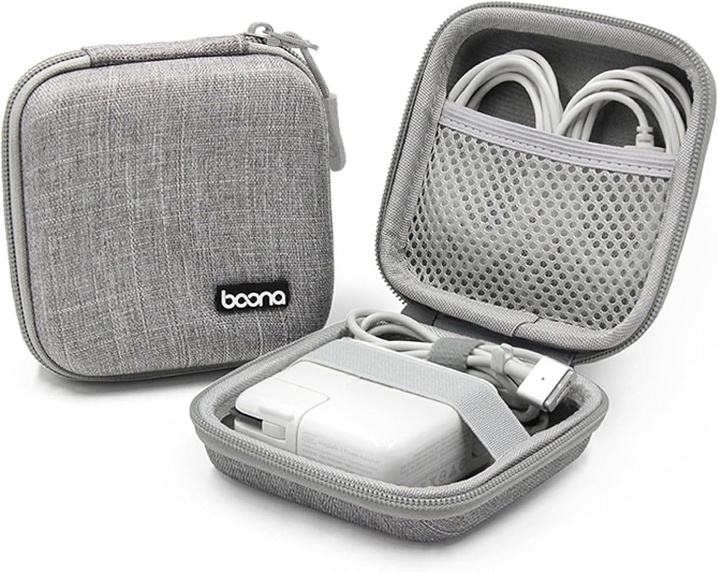 Charger Case for Macbook, Portable Tech Electronic Organizer Bag, Travel Storage Pouch for Laptop Accessories, MacBook Power Adapter, Charging Cords, USB, Power Bank (Grey-Oxford, M)