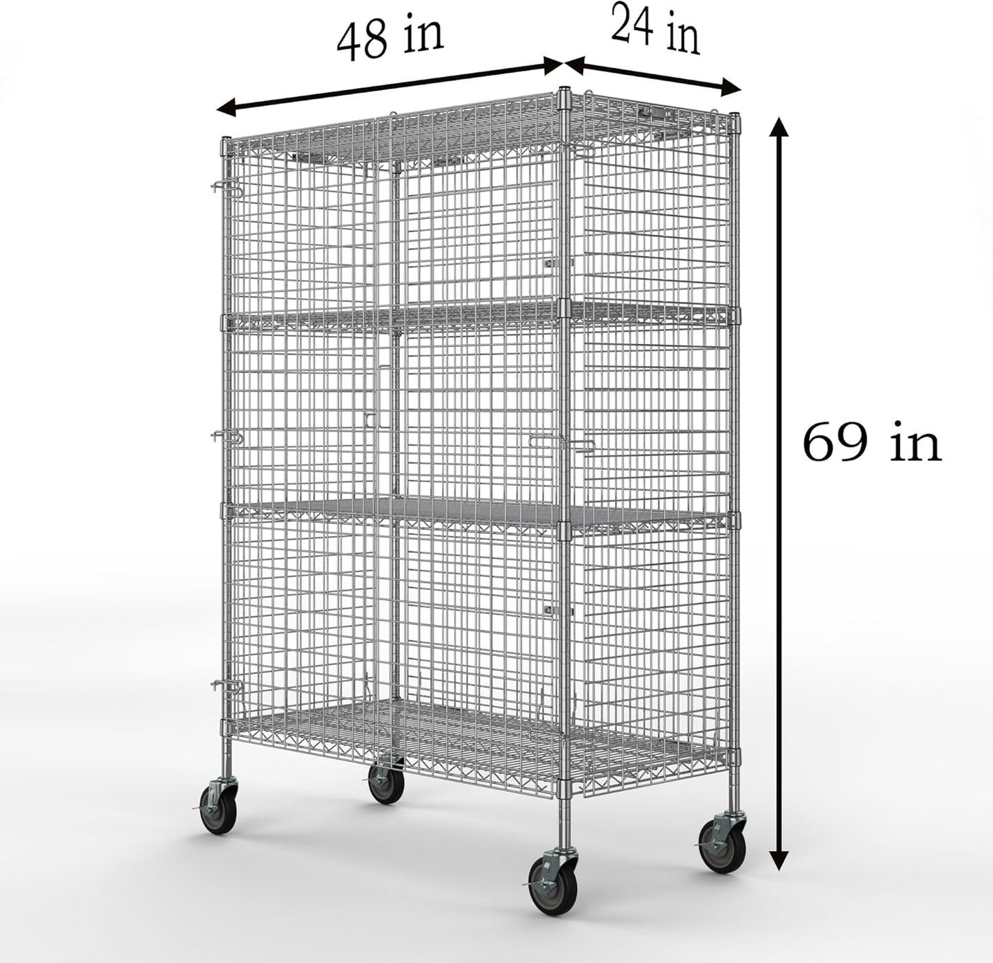 24" W x 48" L x 69" H Heavy Duty Utility Commercial Grade Metal Storage NSF Unit | Chrome Mobile Security Wire Cage Kit