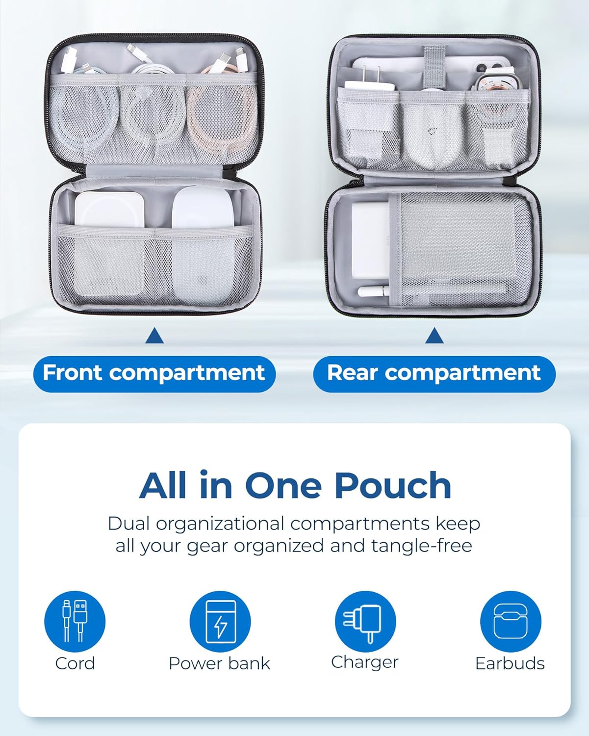 BAGSMART Electronics Organizer Travel Case, Cable Charger Cord Tech Organizer Pouch for Phone Charger Accessories, Beige