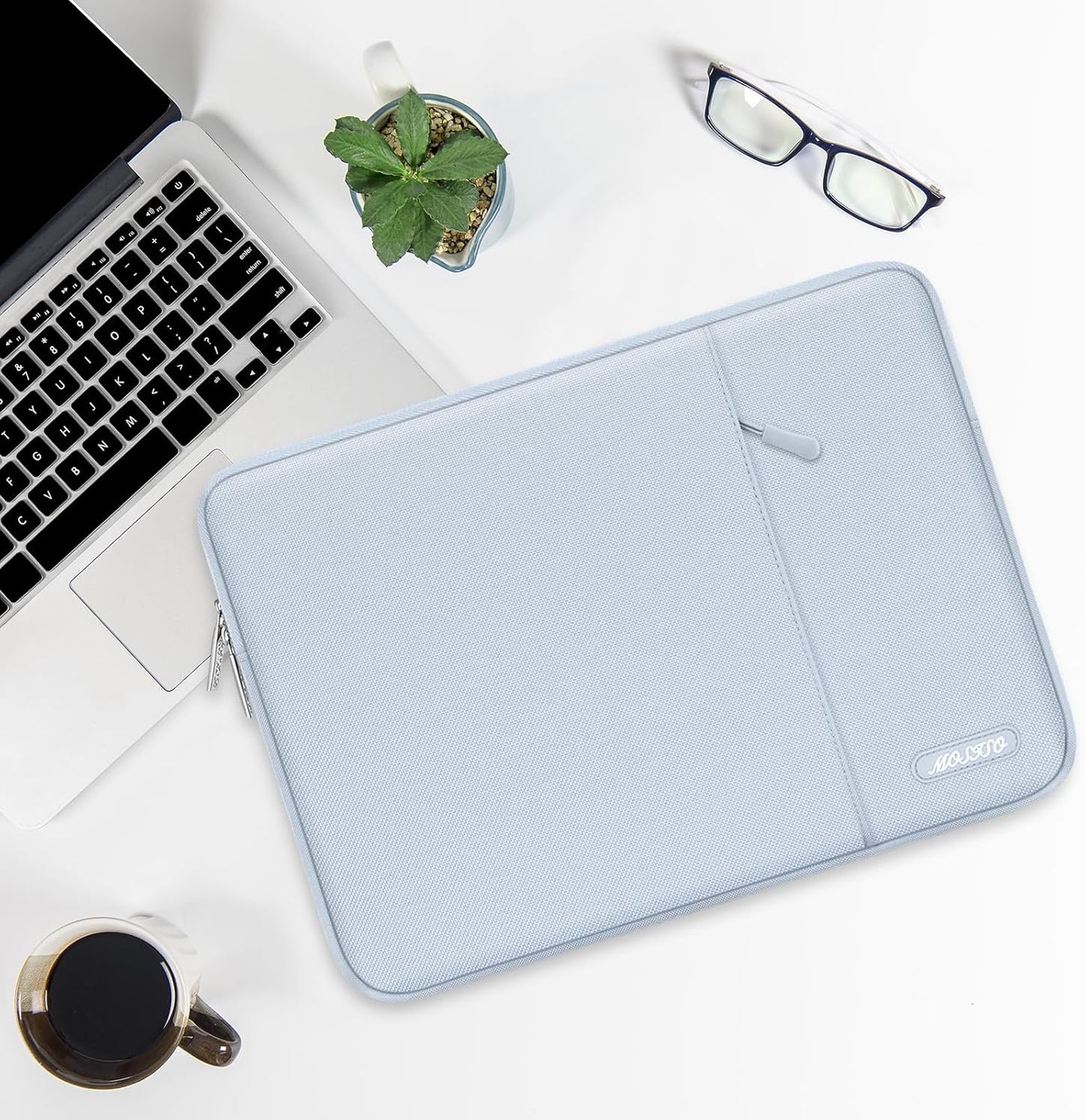 MOSISO Laptop Case 13.3 inch, 13-13.3 inch Laptop Sleeve Compatible with MacBook Air/Pro 13/Pro 14 M5 M4 M3 M2 M1, HP Dell ASUS Lenovo,Polyester Vertical Computer Sleeve Bag with Pocket, Baby Blue