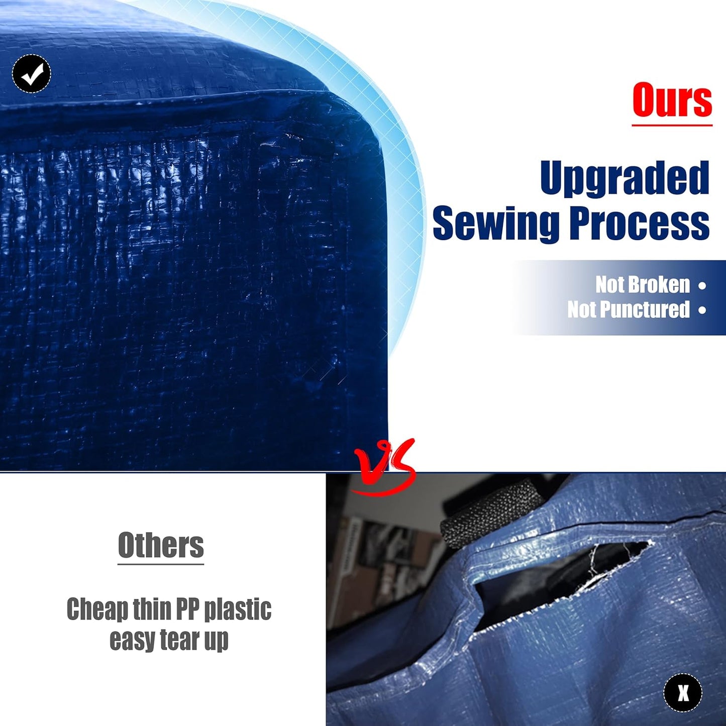 Cosy Family 8 Pack Heavy Duty Extra Large Moving Bags with Backpack Straps - Strong Handles & Zippers, Storage Totes For Space Saving, Fold Flat, Alternative to Moving Box (40 gal, Blue)