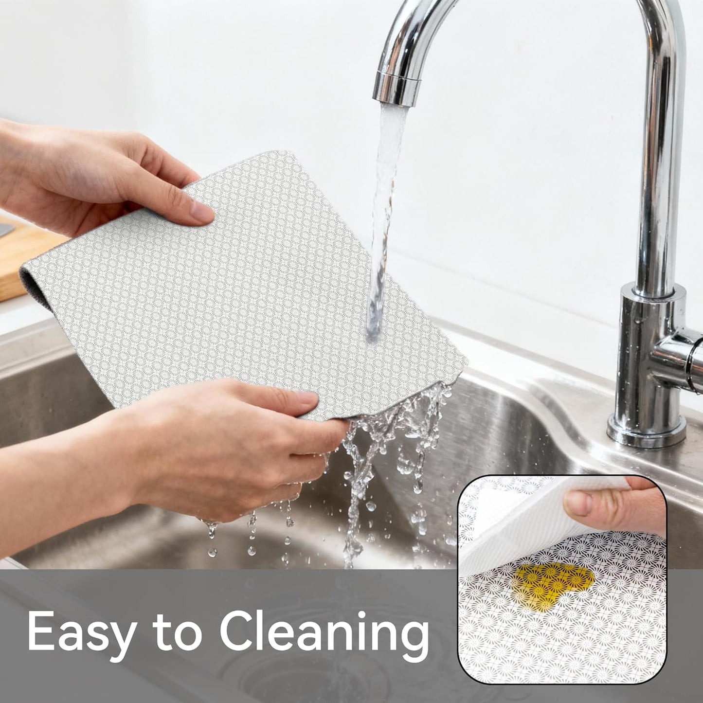 FIFTY FEET 12"x120" Non-Adhesive Shelf Liner for Kitchen Cabinets and Drawers, Washable Non-Slip PVC Cabinet Liner (White Circle)(1 Roll)