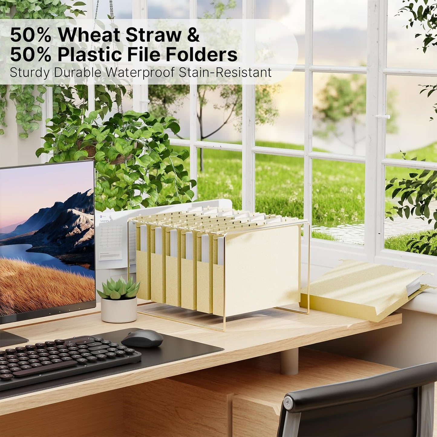 Wheat Straw Hanging File Folder Letter Size, Heavy Duty 1'' Expansion,12 Pack Extra Capacity Plastic Hang Folders,Reinforced Filing Cabinet Folder for Bulk Files/Medical Charts(Morandi Beige)