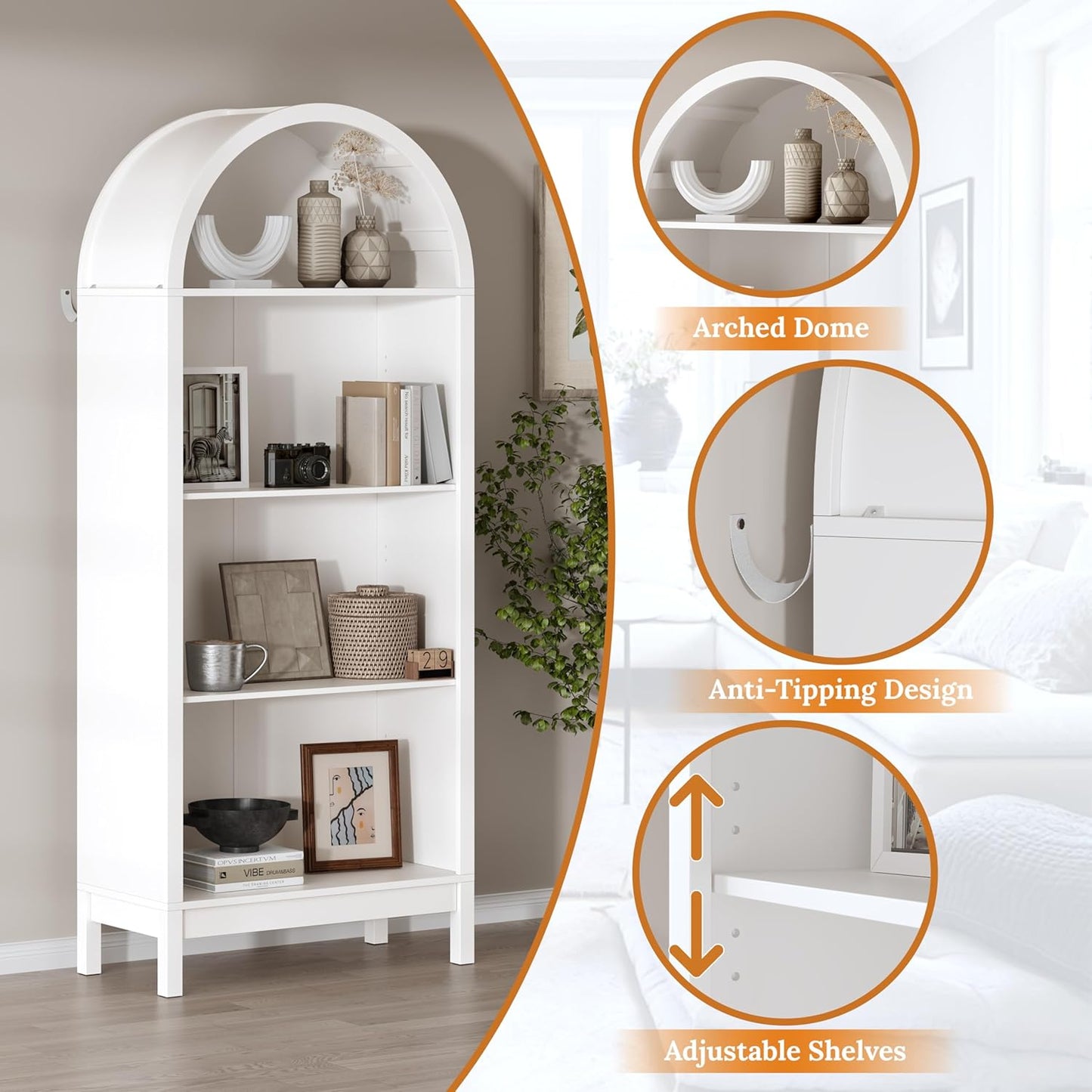 70" Tall Arched Shoe Cabinet, 7-Tier Shoe Rack with 3 Adjustable Shelves, Large Freestanding Shoe Organizer for Entryway, Closet, Hallway, Living Room (Arctic White)