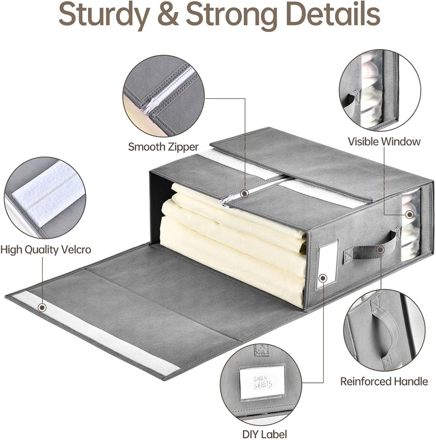 Bed Sheet Organizers,4 Pack Linen Closet Organizers and Storage, Foldable Bedding Organizer for Bedsheets, Duvet Covers and Pillow(Queen or King Size), Sheet Storage for Closet with Window