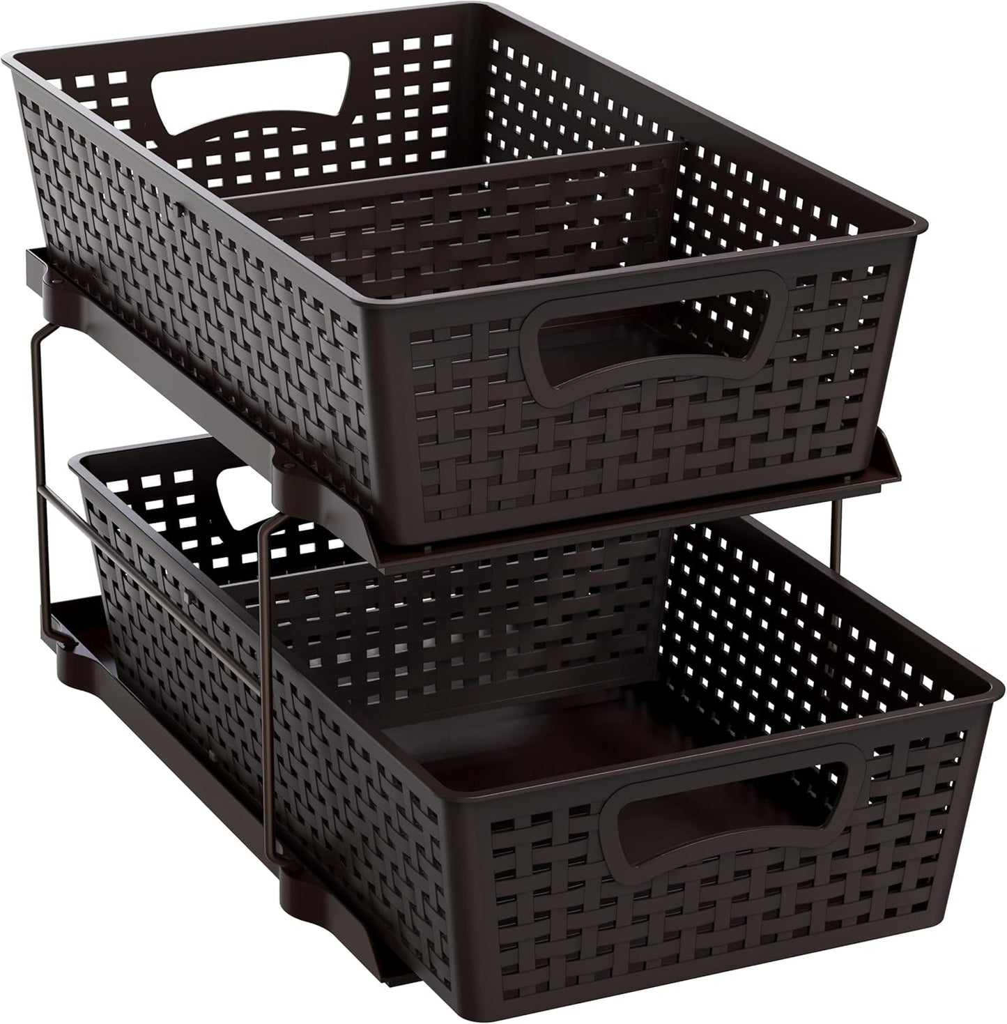 Simple Houseware 2 Tier Bathroom Organizer Tray Pull-Out Sliding Drawer, Under Sink Storage, Brown