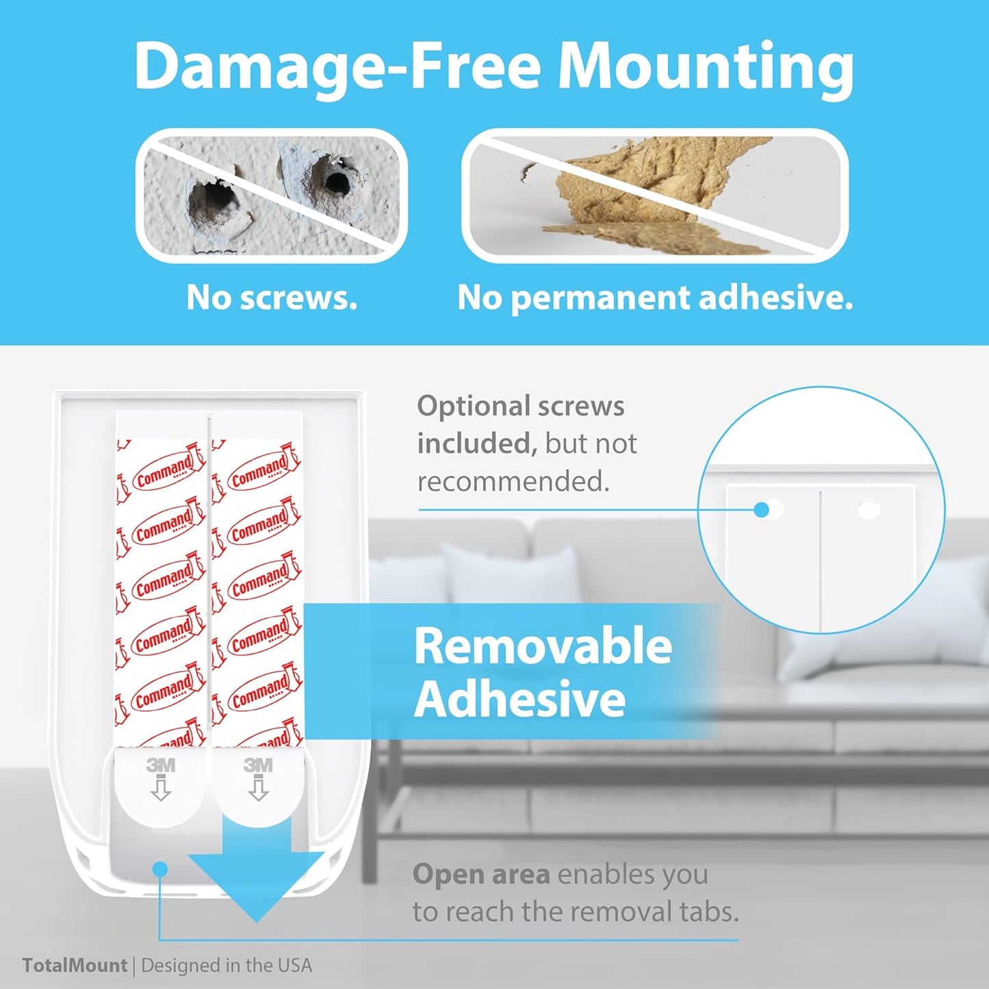 TotalMount Hole-Free Remote Holder – Eliminates Need to Drill Holes in Your Wall (White Remote Control Holder, Quantity 1)