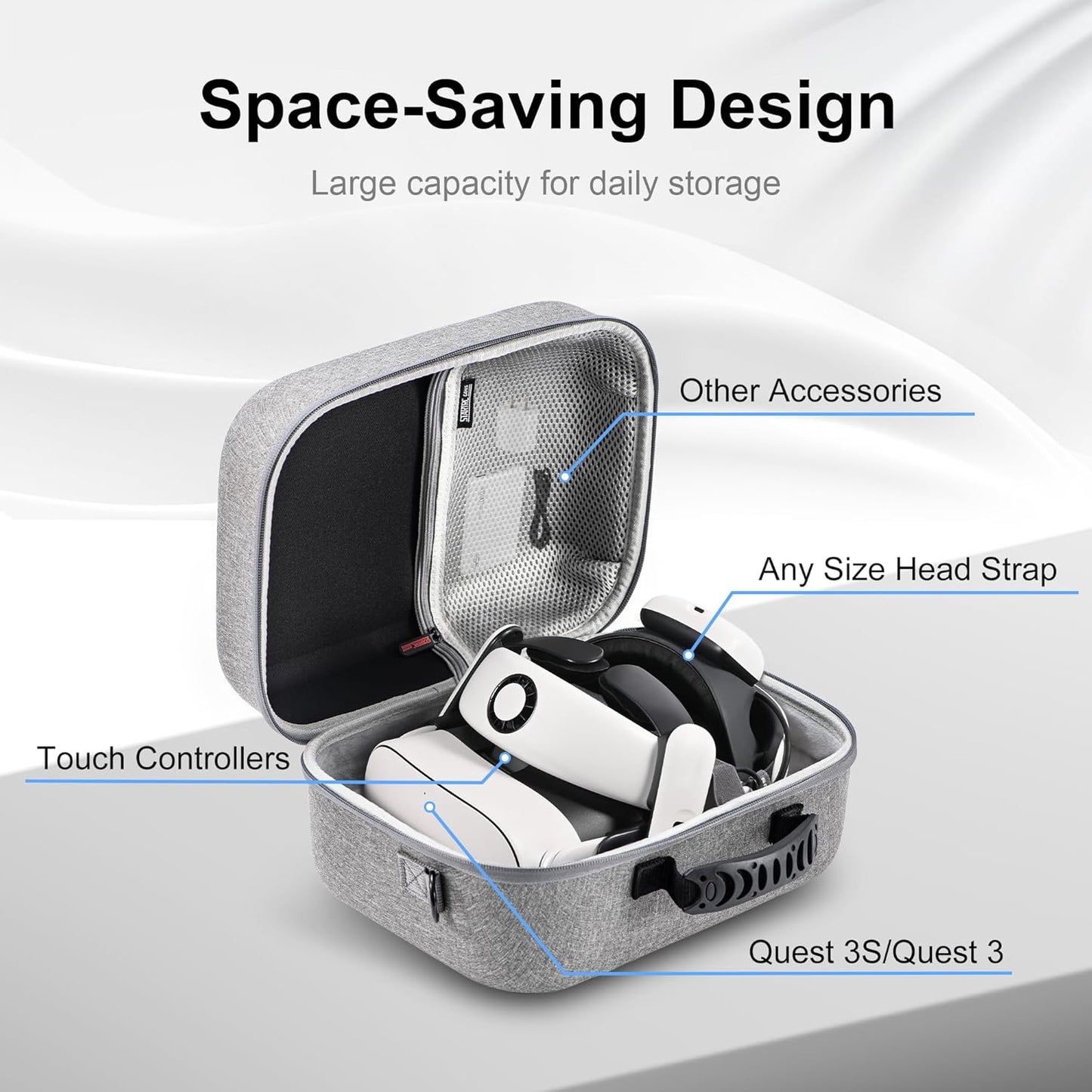 Large Carrying Case for Meta Quest 3/Quest 3S, Compatible with BOBOVR S3 Pro/Kiwi Design Battery Head Strap, Controllers & Accessories, Portable Hard Travel Case for Oculus Quest 3/3S Gray