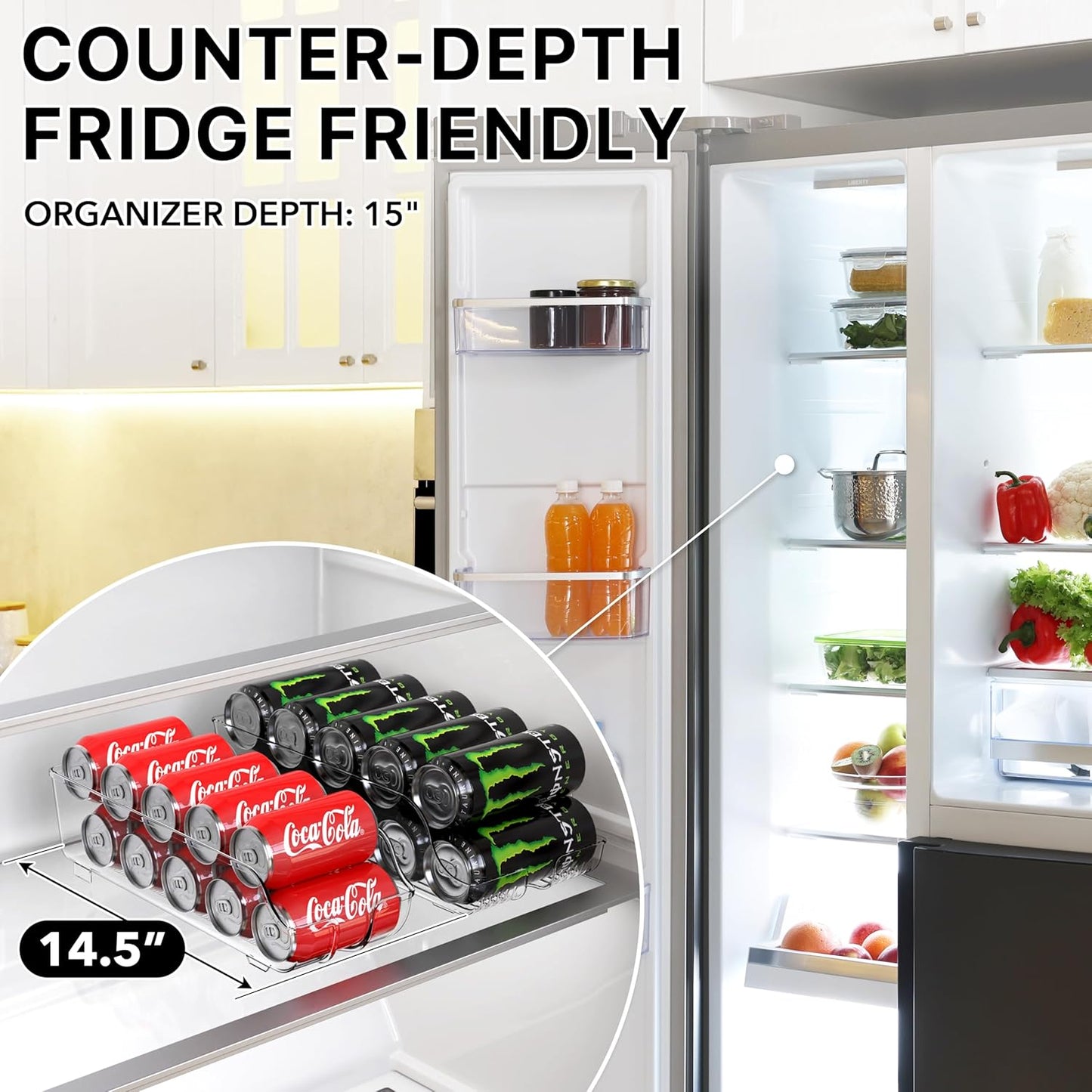 Simple Houseware Assorted Can Organizer for Refrigerator/Pantry, Set of 4, Clear