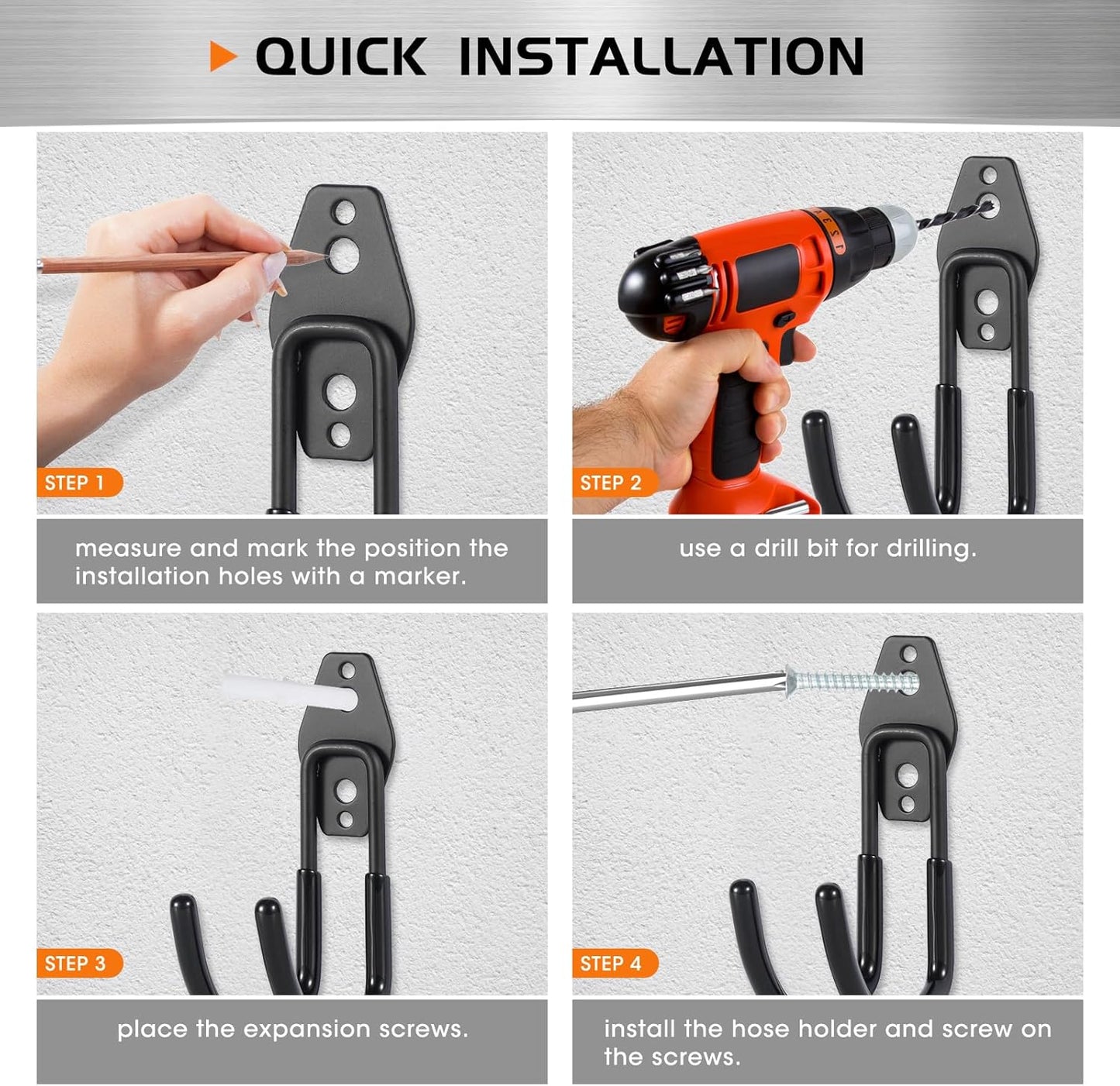 Garage Tool Hooks Wall Mount, 6 Pack Heavy Duty Storage Hooks for Garden Tools, Wall Hooks for Garden Hoses, Brooms, Ladders, Garage Storage and Organization Accessories