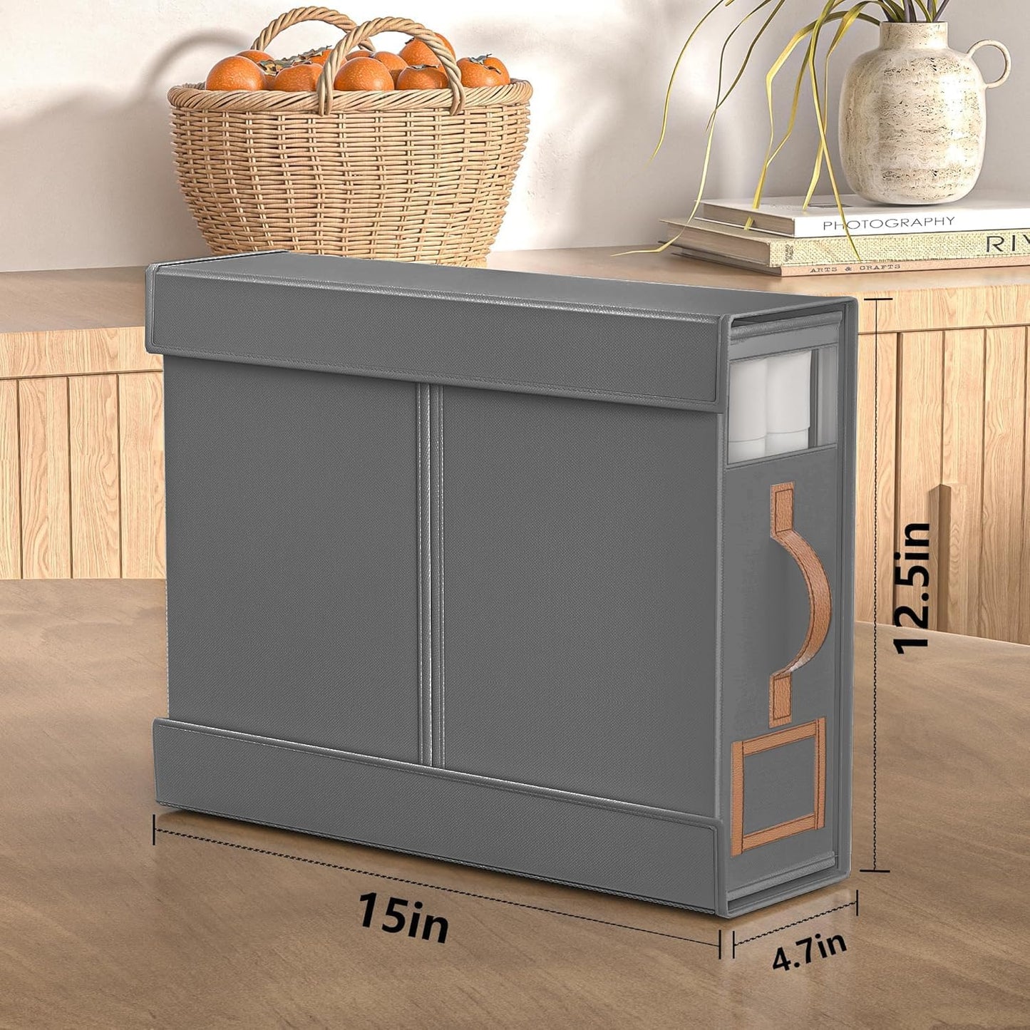2 Pack Bed Sheet Organizers And Storage(King & Queen Size),Foldable Bedding Storage Box With Leather Handle,Sheet Organizer For Duvet Cover Set,Gray