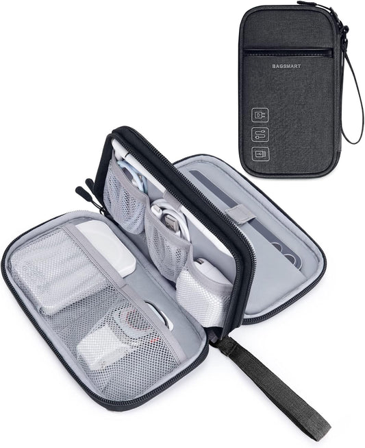 BAGSMART Cord Organizer Travel Cable Organizer Bag Tech Electronic Organizer Travel Case, Travel Essentials for Charger, Cable, Phone, Flash drive, Double Layer-Black