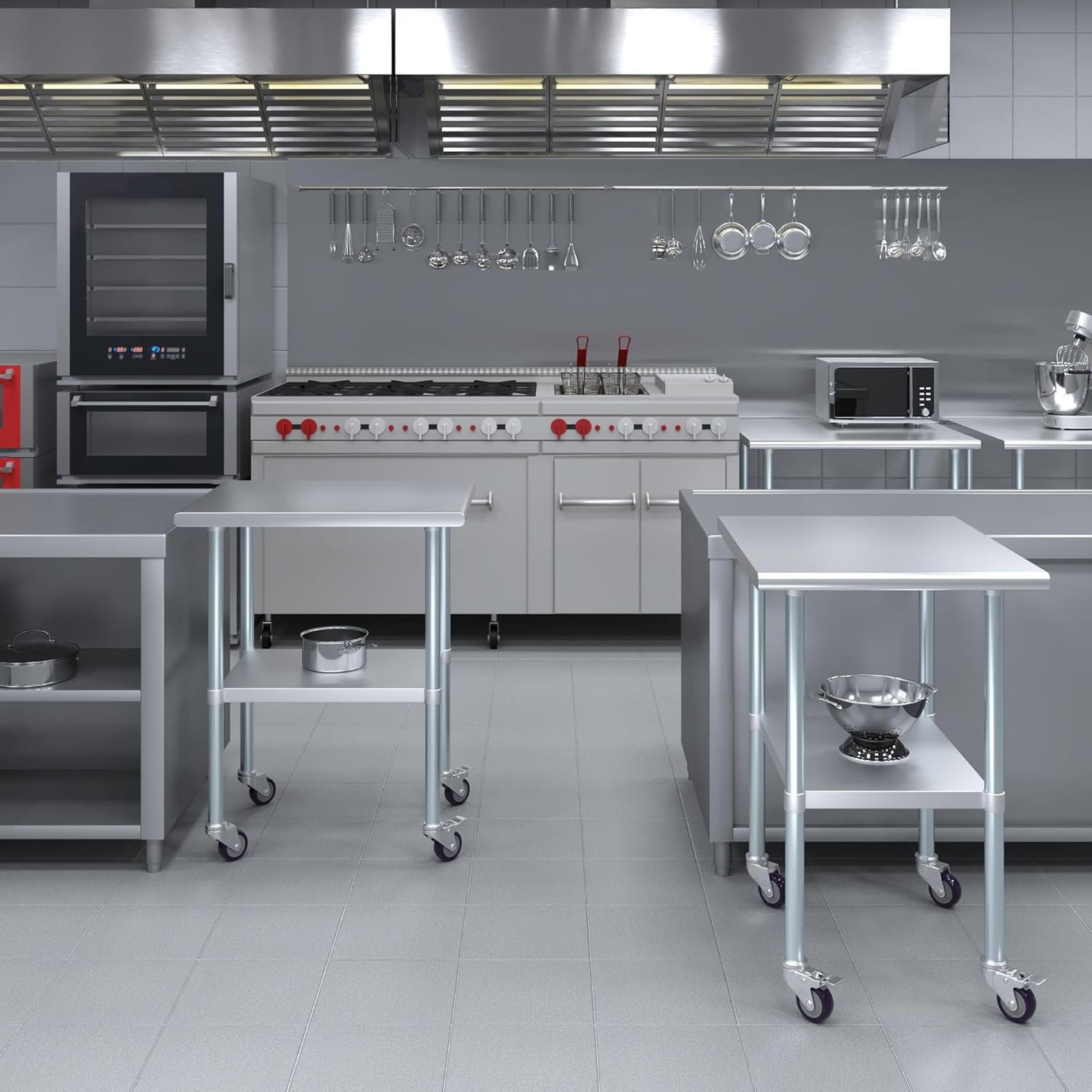 AmGood 24" Long x 30" Deep Stainless Steel Table with Casters