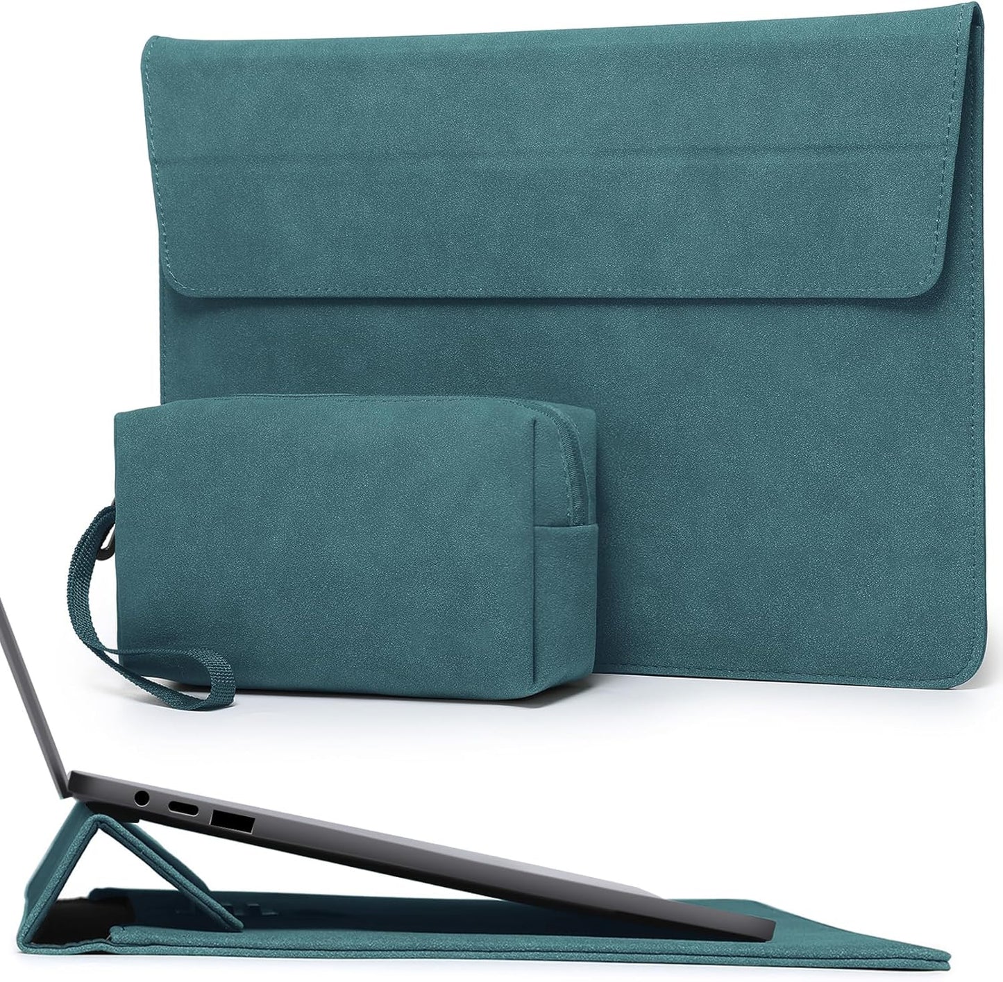HYZUO 13 Inch Laptop Sleeve with Stand Feature for MacBook Air 13 M4 M3 M2 M1 2025-2018, MacBook Pro 13 M2 M1, 13" iPad Pro/Air, Surface Pro, with Carry Bag, Dark Green