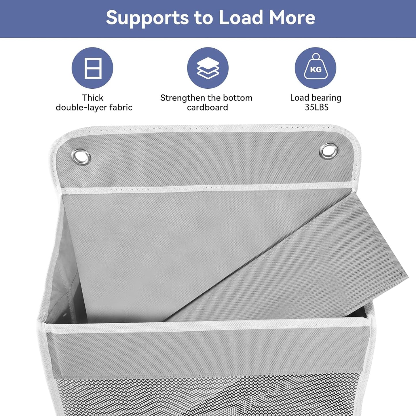 QINGUANG Over The Door Organizer,Hanging Organization and Storage, Behind Door Organizer with Side Pockets, 35 lbs Capacity,Anti Tilt, for Nursery, Bathroom, Bedroom,Dorm (4-Shelf)