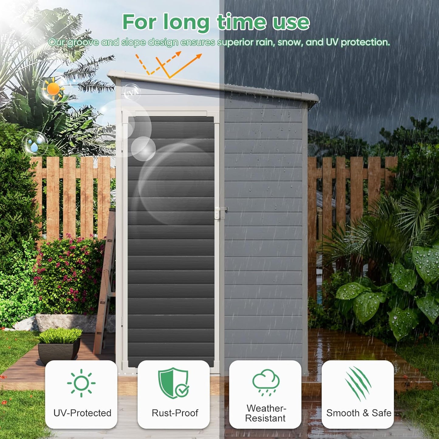 4x8 FT Plastic Storage Sheds Outdoor with Floor and Window, Lean to Resin Shed Easy to Install, Compact Sheds & Outdoor Storage/Tool Shed for Backyard Patio Lawn, Gray