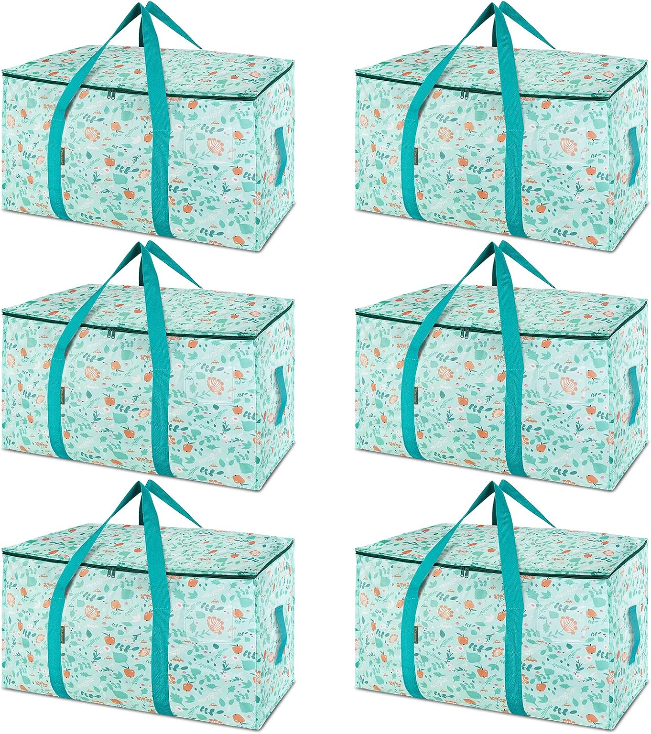 BALEINE 6-Pack Oversized Moving Bags with Reinforced Handles, Heavy-Duty Storage Tote for Clothes, Moving Supplies (Spring Stroll, 6-Pack)