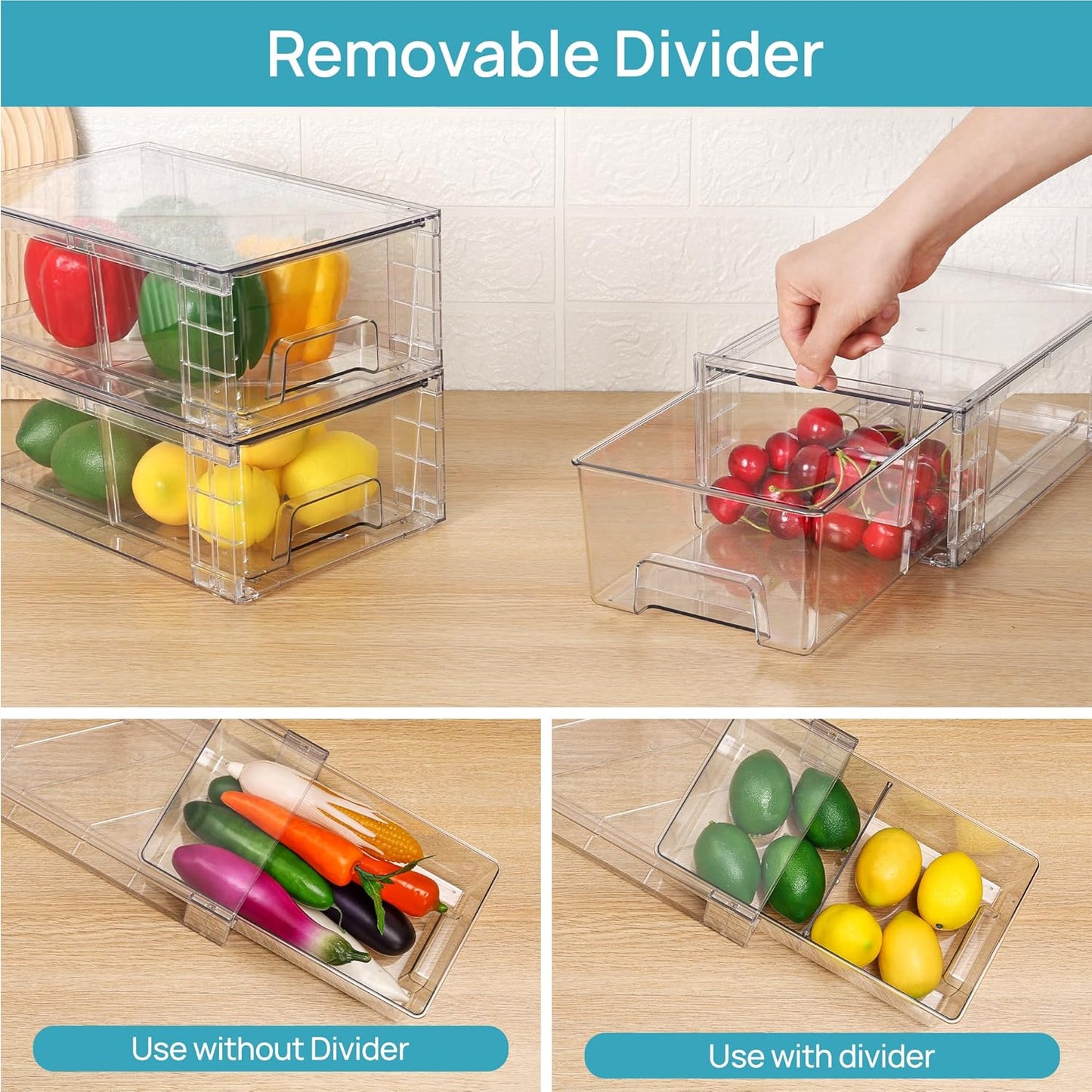 Vtopmart 10 Pack Stackable Storage Drawers,Clear Acrylic Drawer Organizers with Handles, Easily Assemble Containers for Fridge, Bathroom,Kitchen Undersink,Cabinet,Pantry Organization and Storage