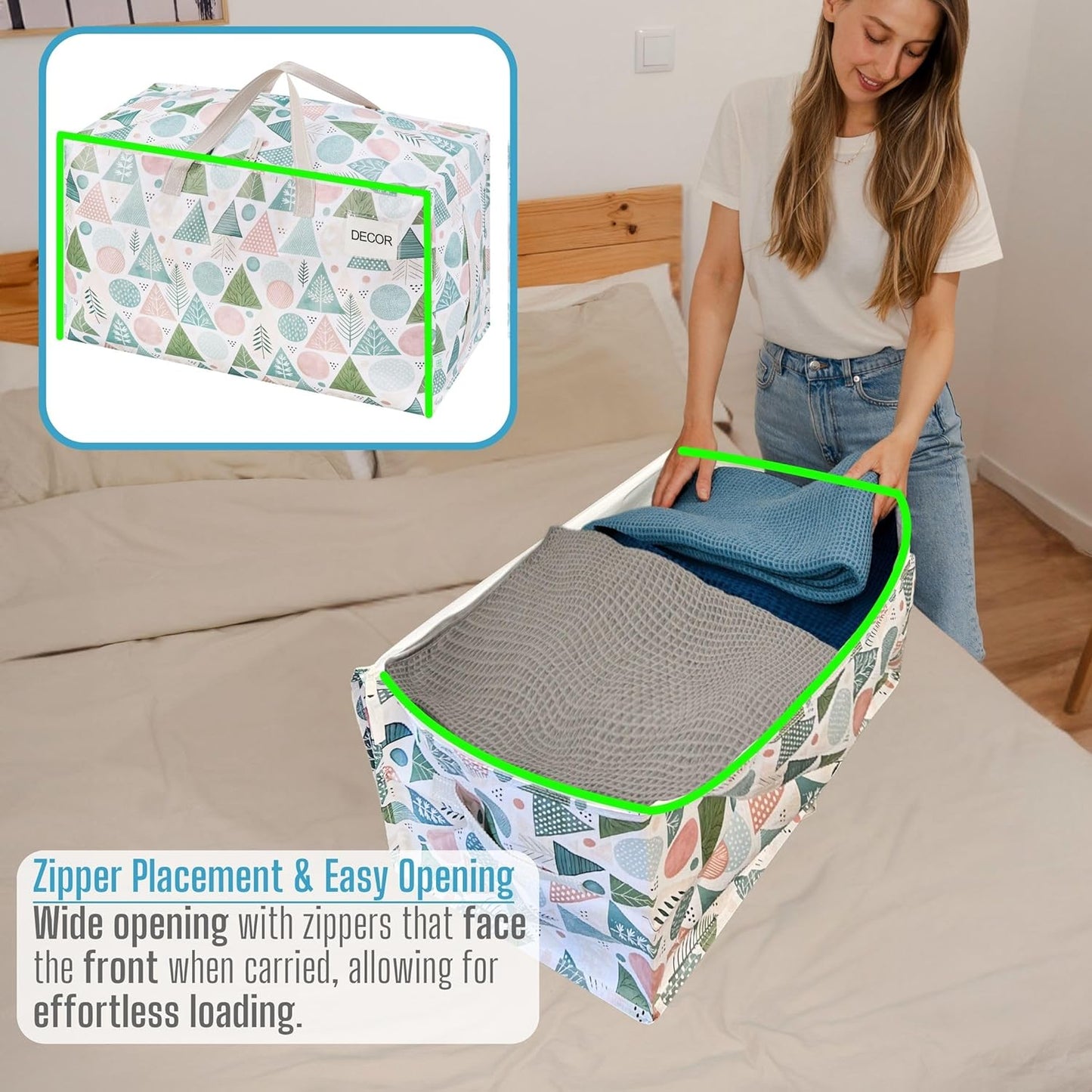 VENO 2 Pack Moving Bags and Large Christmas Decoration Storage Bins with lids. Alternative to Moving Boxes, Packing Supplies for College. Heavy Duty Totes (Pastel Forest, 2 Pack)